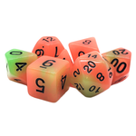 OLD SCHOOL DICE & ACCESSORIES GLOW DICE GREEN AND ORANGE 7PC SET - OLD SCHOOL DICE