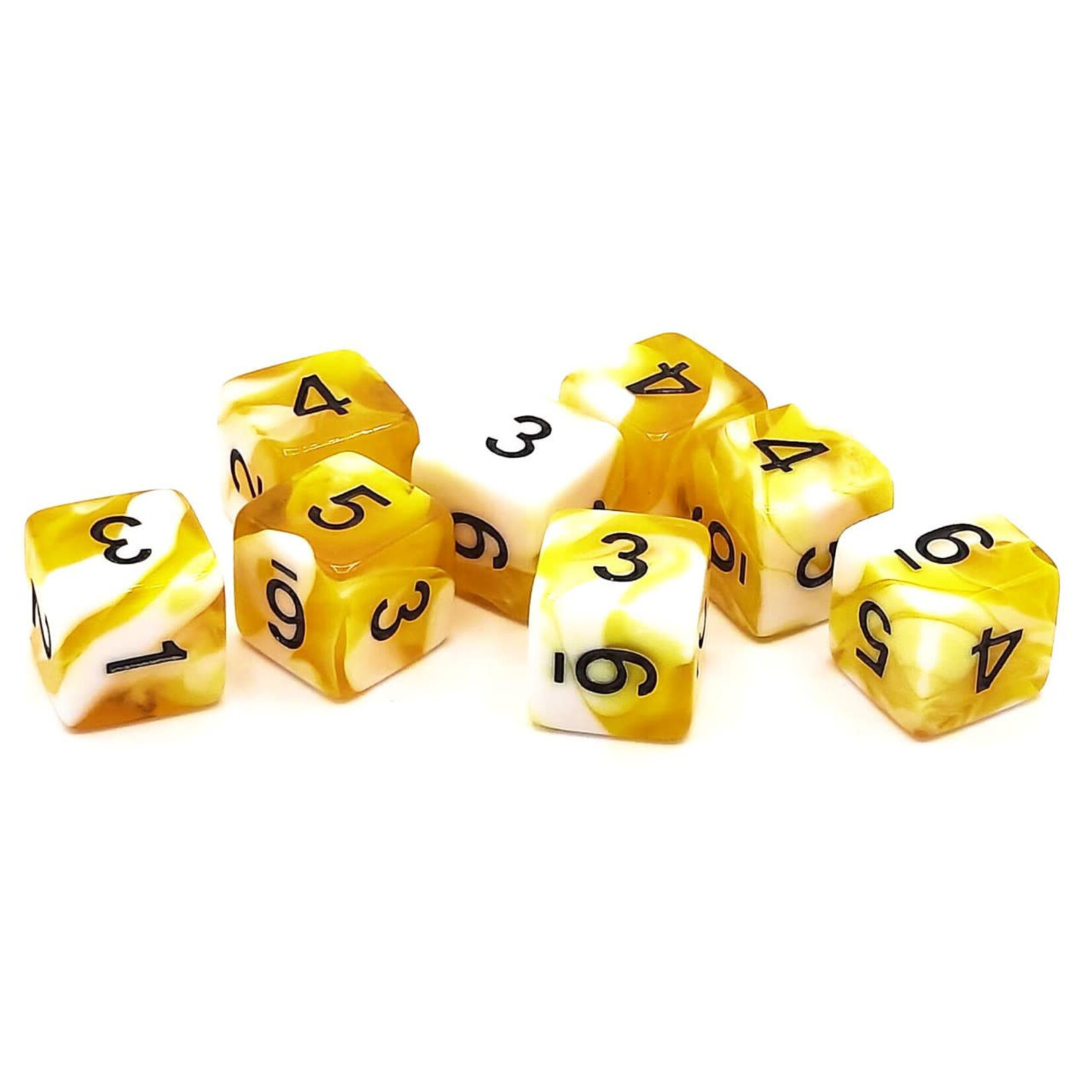 OLD SCHOOL DICE & ACCESSORIES VORPAL YELLOW AND WHITE W/ BLACK 8PC d6 SET