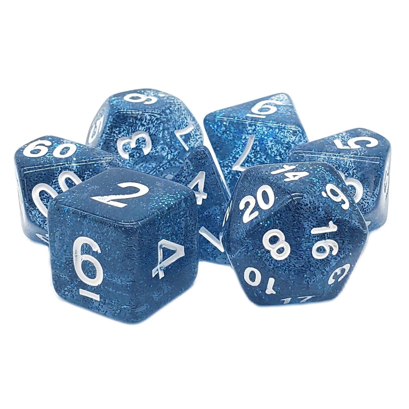 OLD SCHOOL DICE & ACCESSORIES SPARKLE TRANSLUCENT MIDNIGHT BLUE 7PC SET