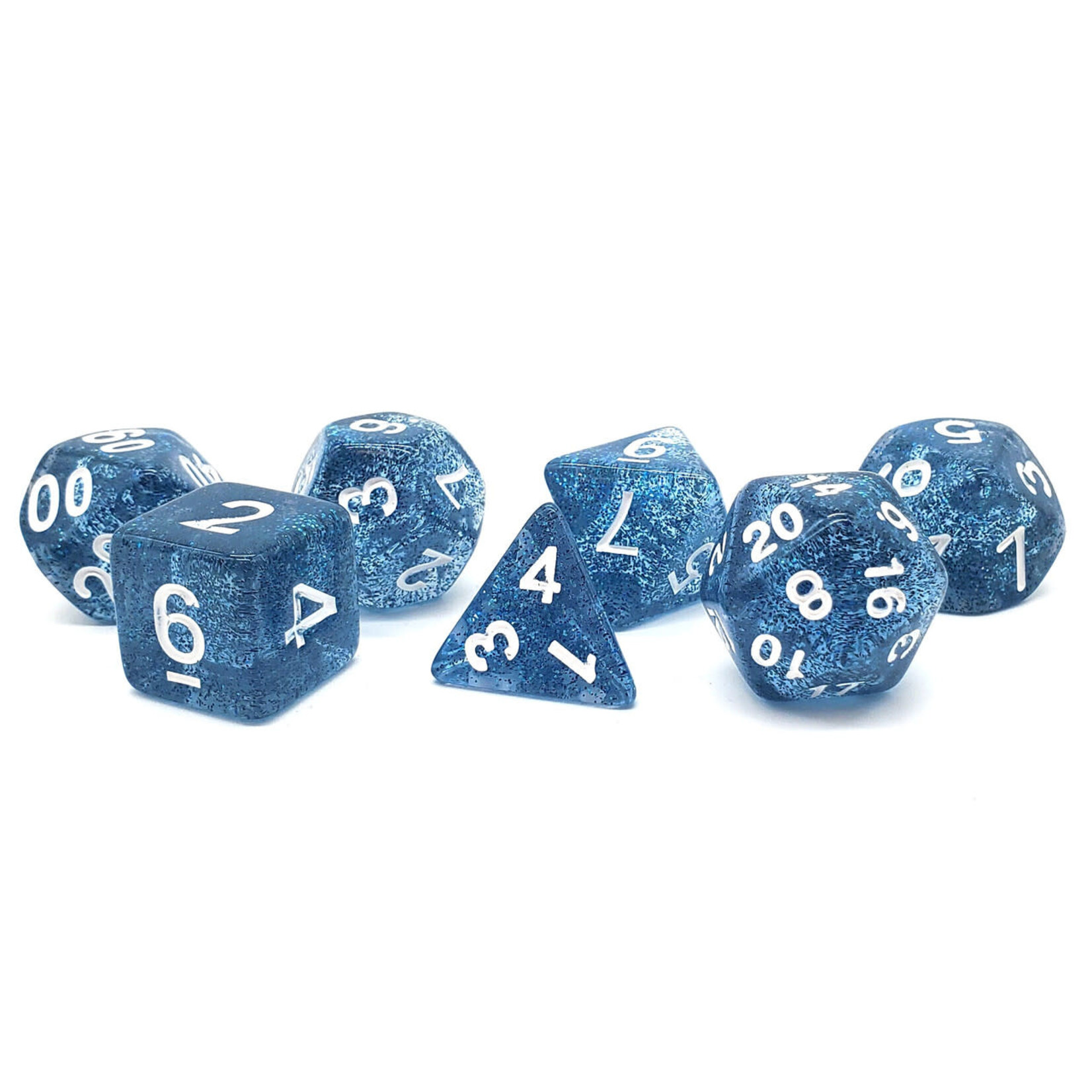 OLD SCHOOL DICE & ACCESSORIES SPARKLE TRANSLUCENT MIDNIGHT BLUE 7PC SET