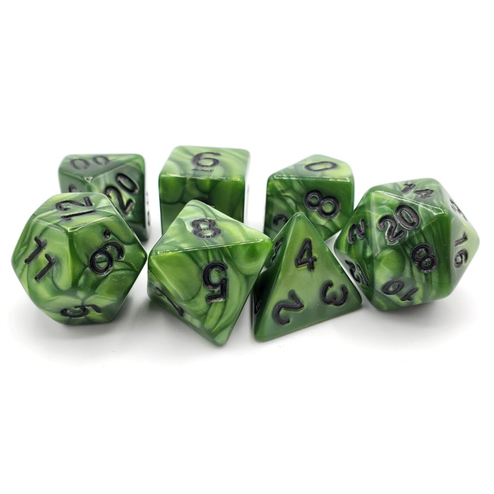 OLD SCHOOL DICE & ACCESSORIES PEARL DROP FOREST GREEN W/ BLACK 7PC SET