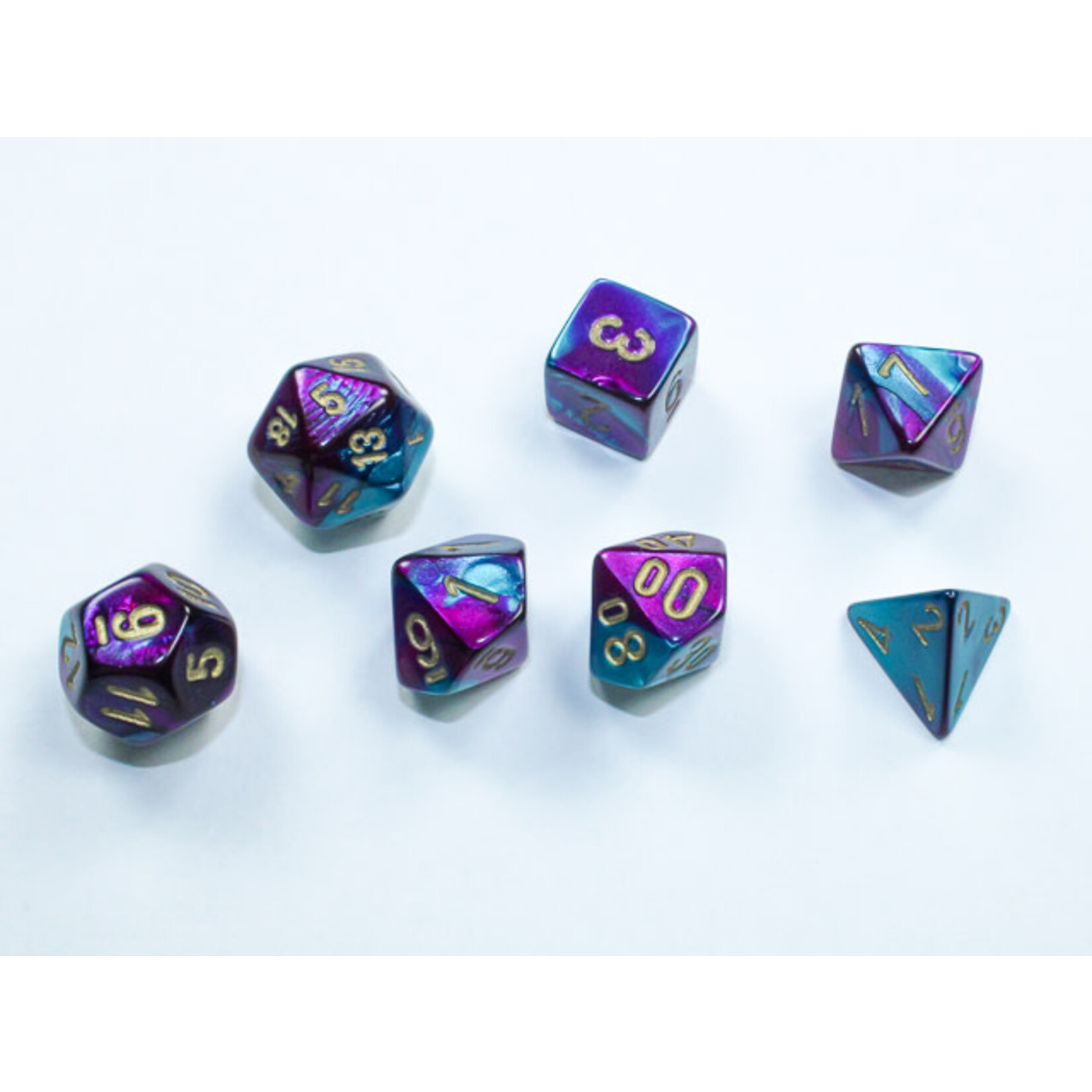 CHESSEX MINI GEMINI PRPLE-TEAL/GLD 7-DIE SET