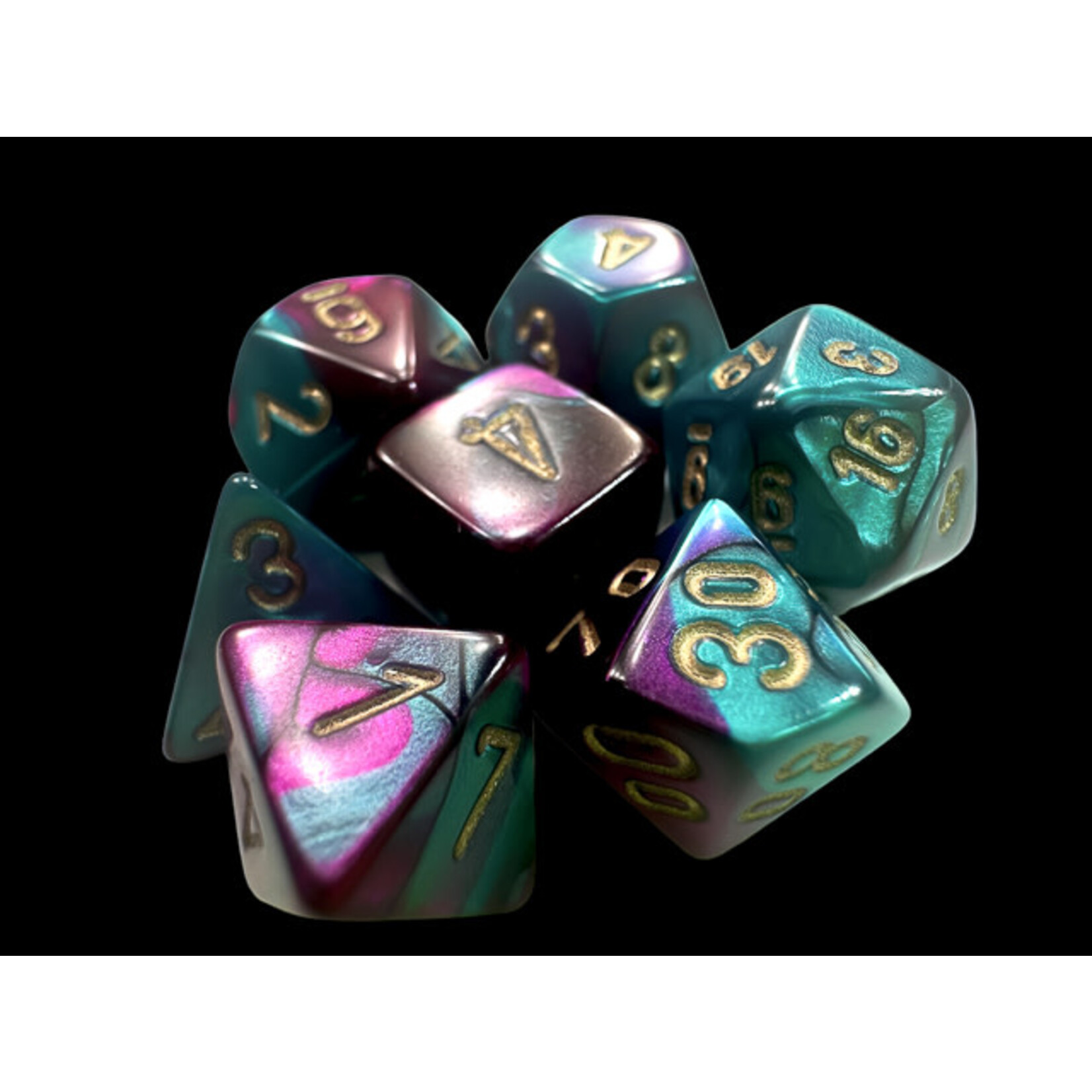 CHESSEX MINI GEMINI PRPLE-TEAL/GLD 7-DIE SET