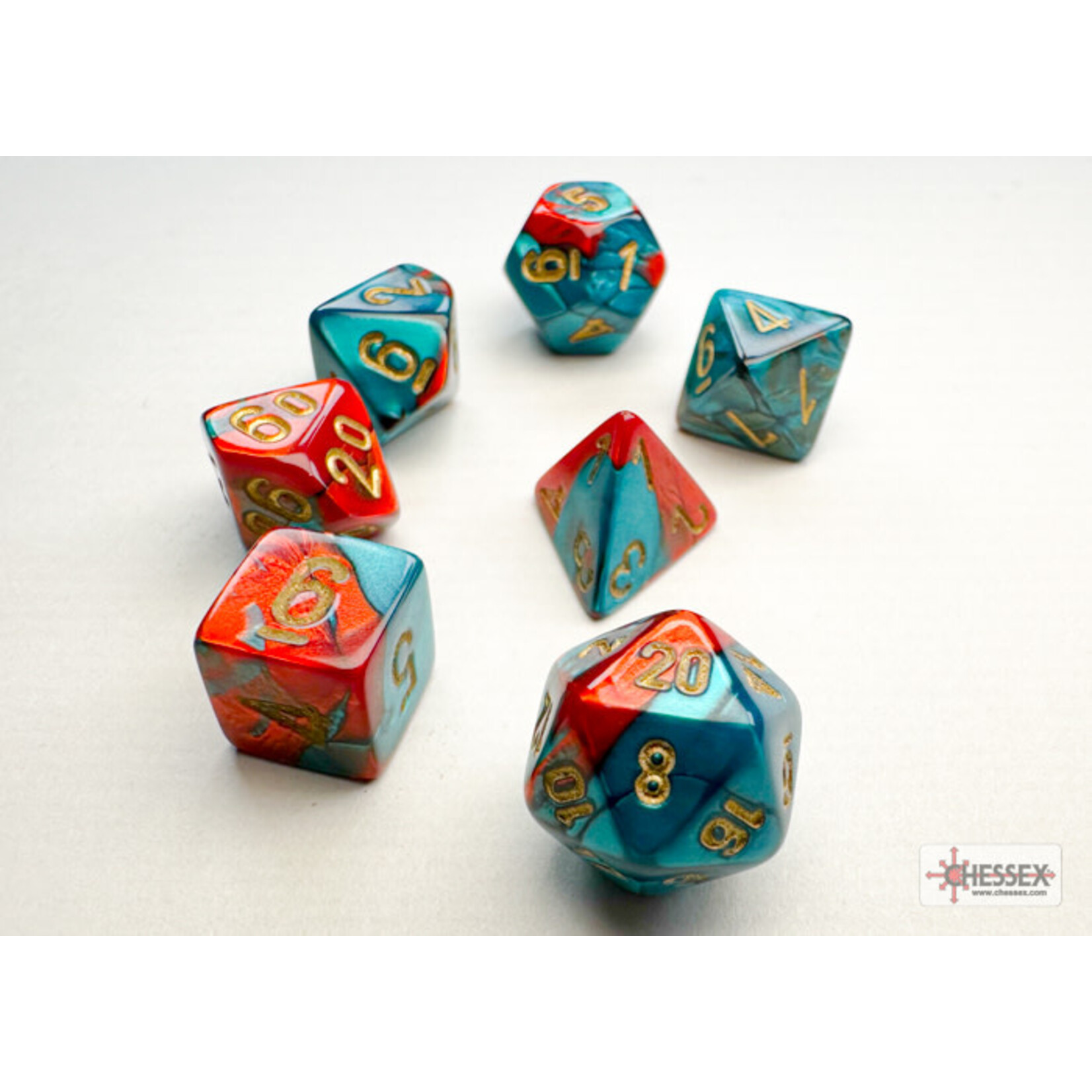 CHESSEX MINI GEMINI RED-TEAL/GOLD 7-DIE SET
