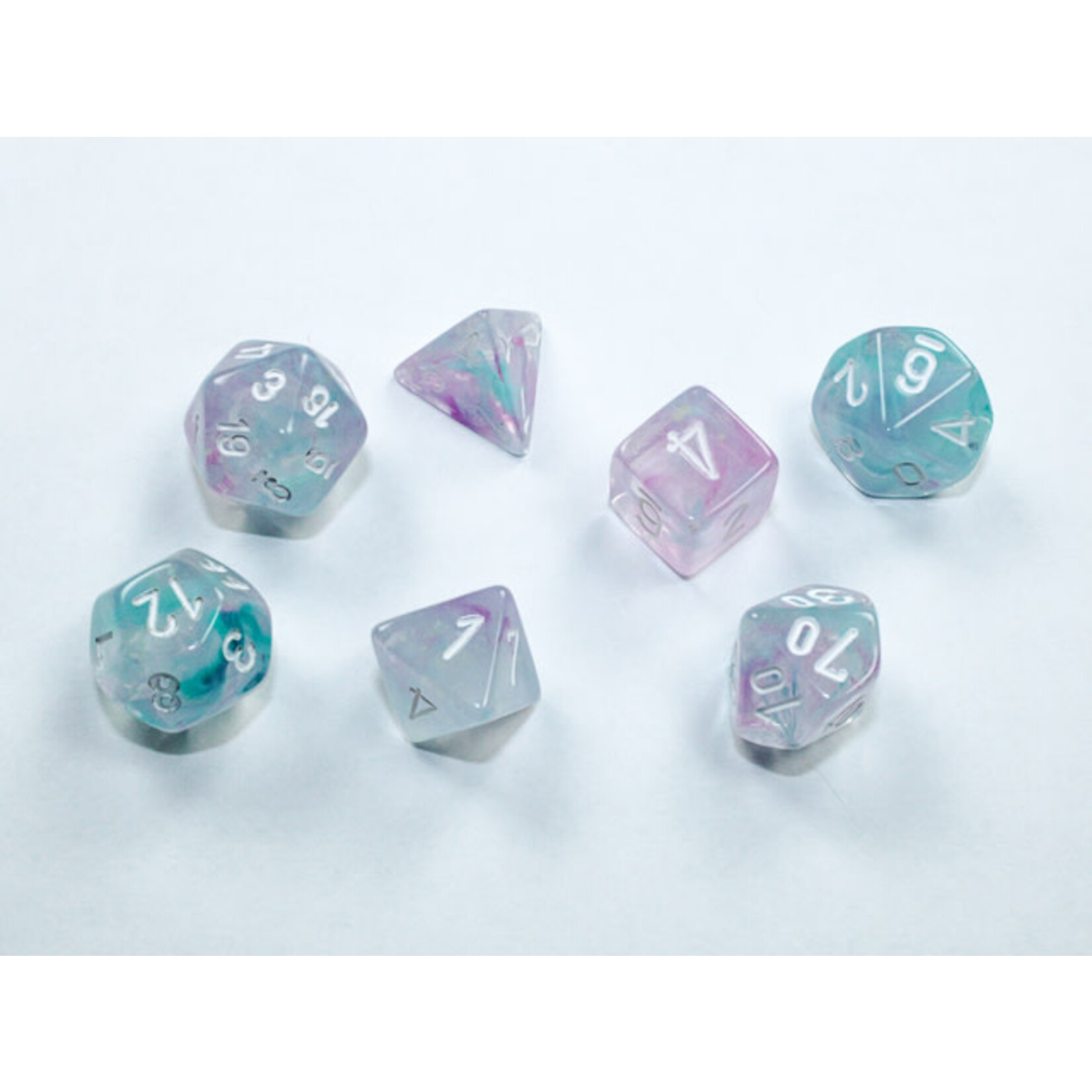 CHESSEX MINI NEBULA WISTERIA/WHITE 7-DIE SET