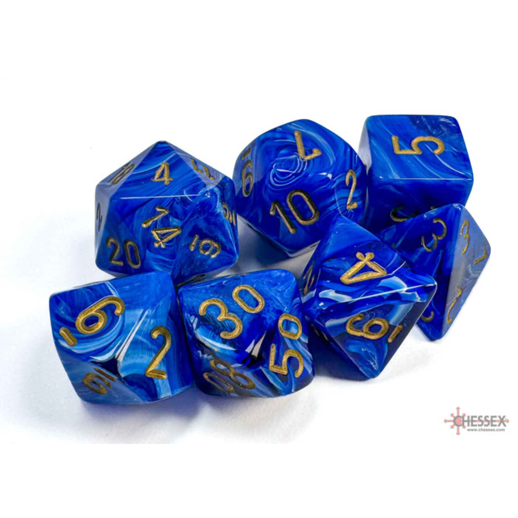 CHESSEX CHX27436 VORTEX BLUE/GOLD 7-DIE SET