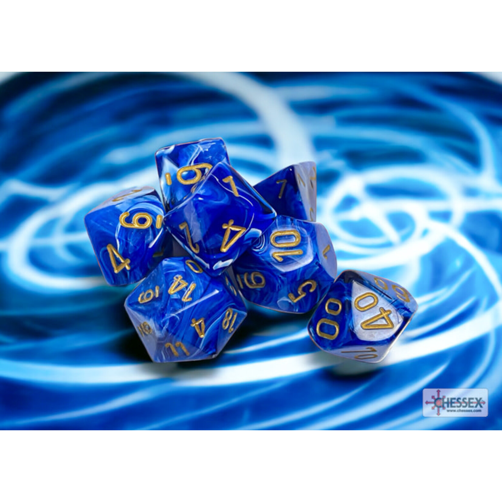 CHESSEX CHX27436 VORTEX BLUE/GOLD 7-DIE SET