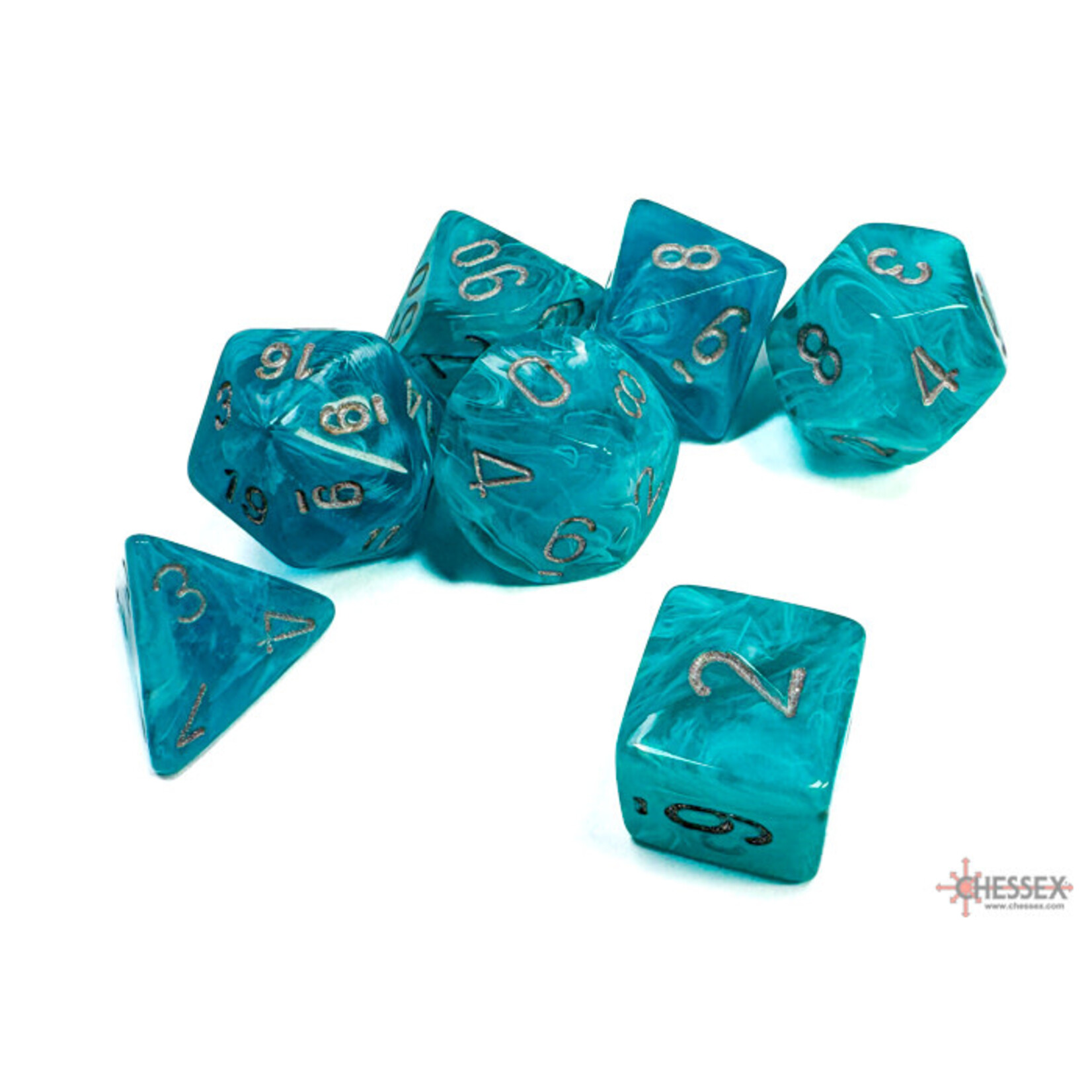 CHESSEX CIRRUS AQUA/SILVER 7-DIE SET CHX27465