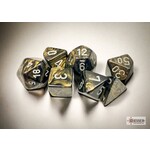 CHESSEX LEAF BLK GOLD/SILVER 7-DIE SET
