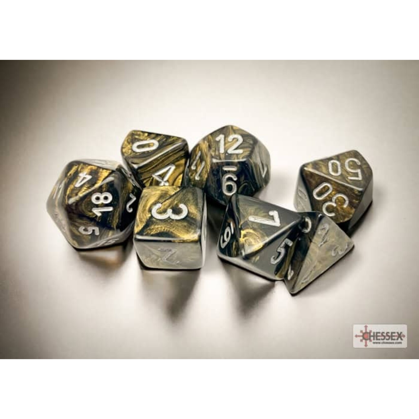 CHESSEX CHX27418 LEAF BLK GOLD/SILVER 7-DIE SET