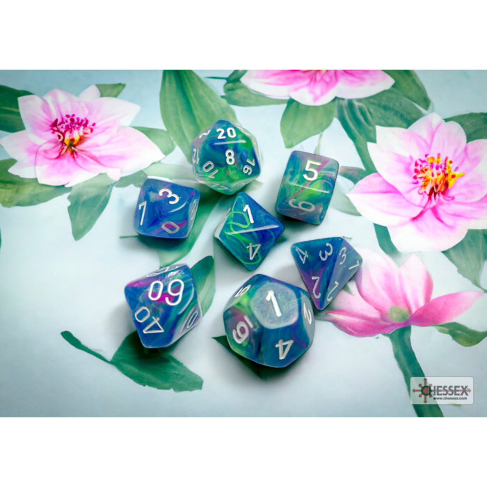 CHESSEX CHX27546 FESTIVE WATERLILY/ WHITE - 7-DIE POLYHEDRAL SET
