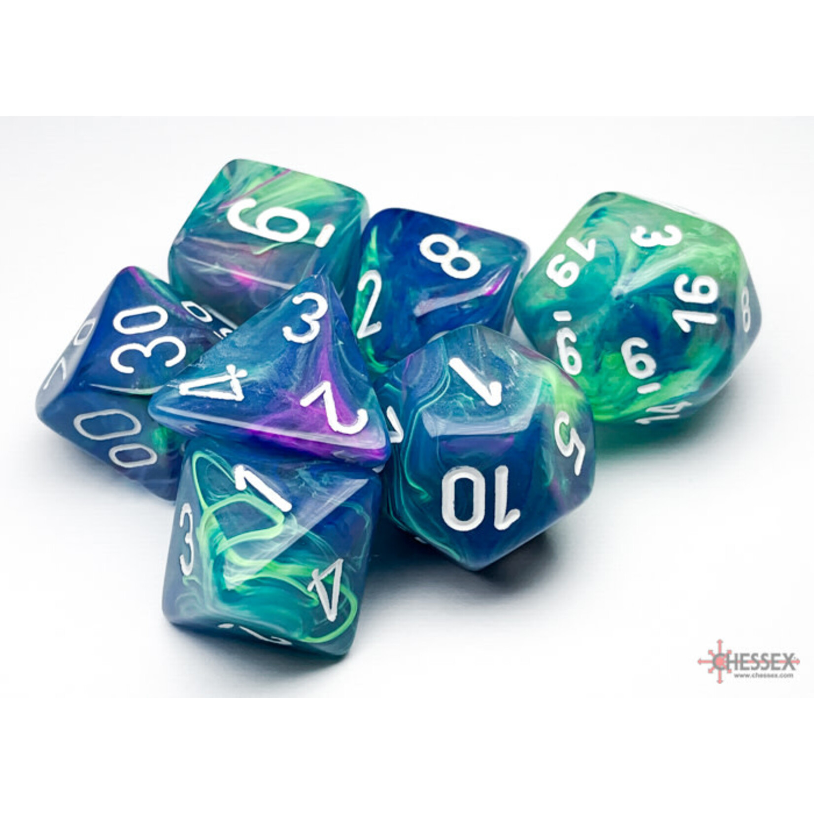 CHESSEX CHX27546 FESTIVE WATERLILY/ WHITE - 7-DIE POLYHEDRAL SET