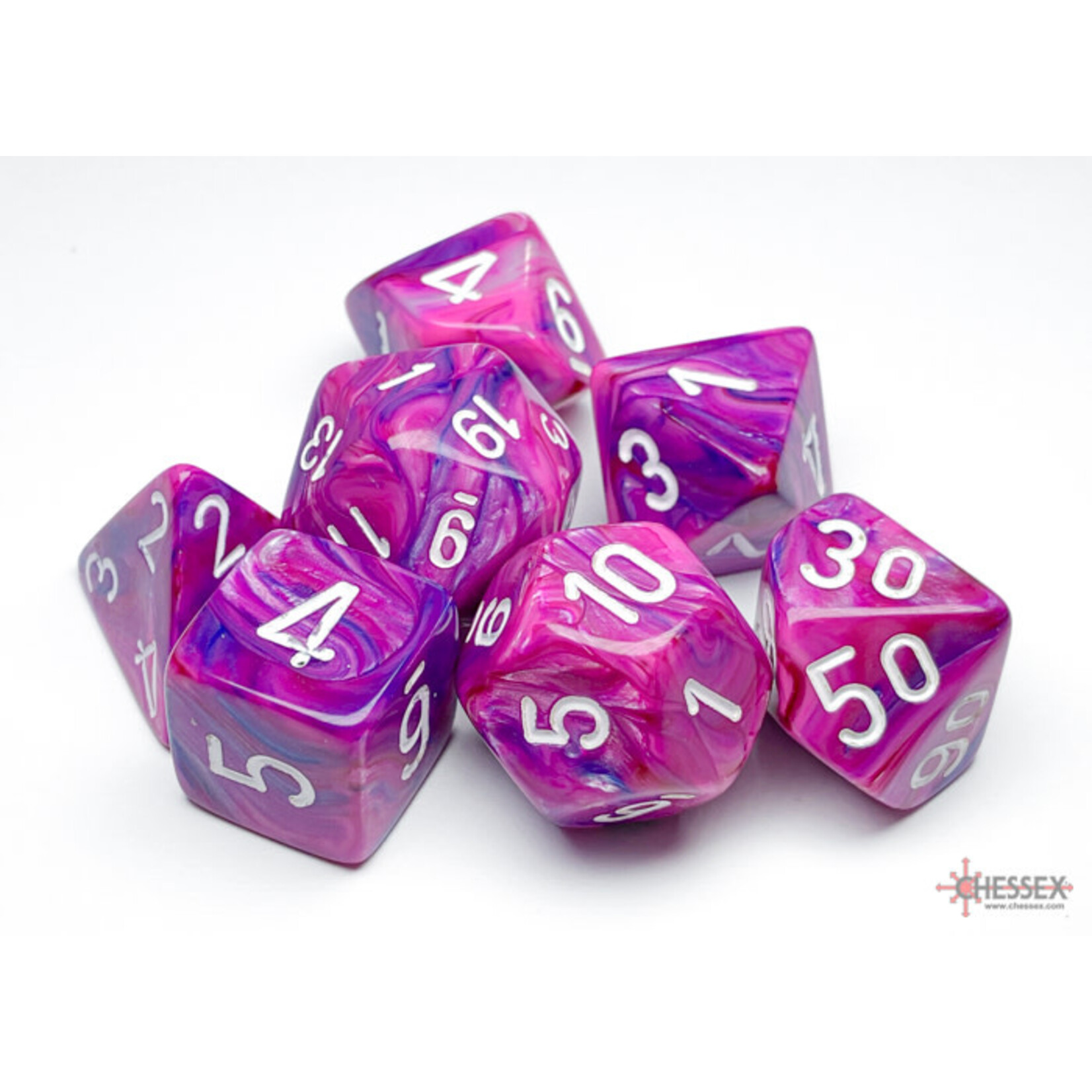 CHESSEX CHX27457 FESTIVE VIOLET/WHITE 7-DIE SET