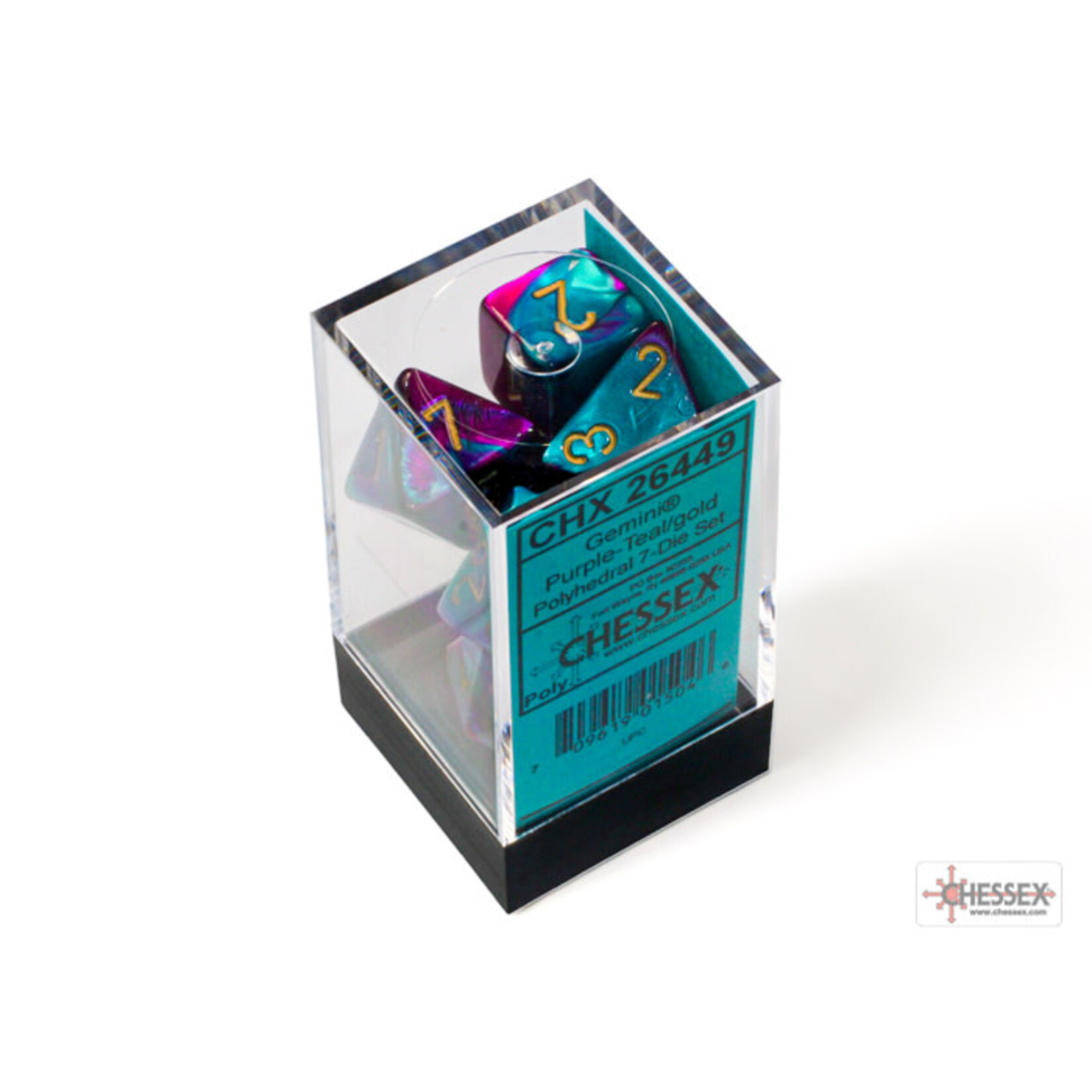 CHESSEX GEMINI PURPLE TEAL / GOLD 7 DIE SET
