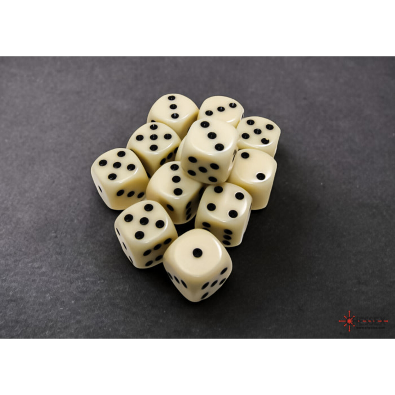 CHESSEX IVORY / BLACK 16MM OPAQUE 12 DIE SET