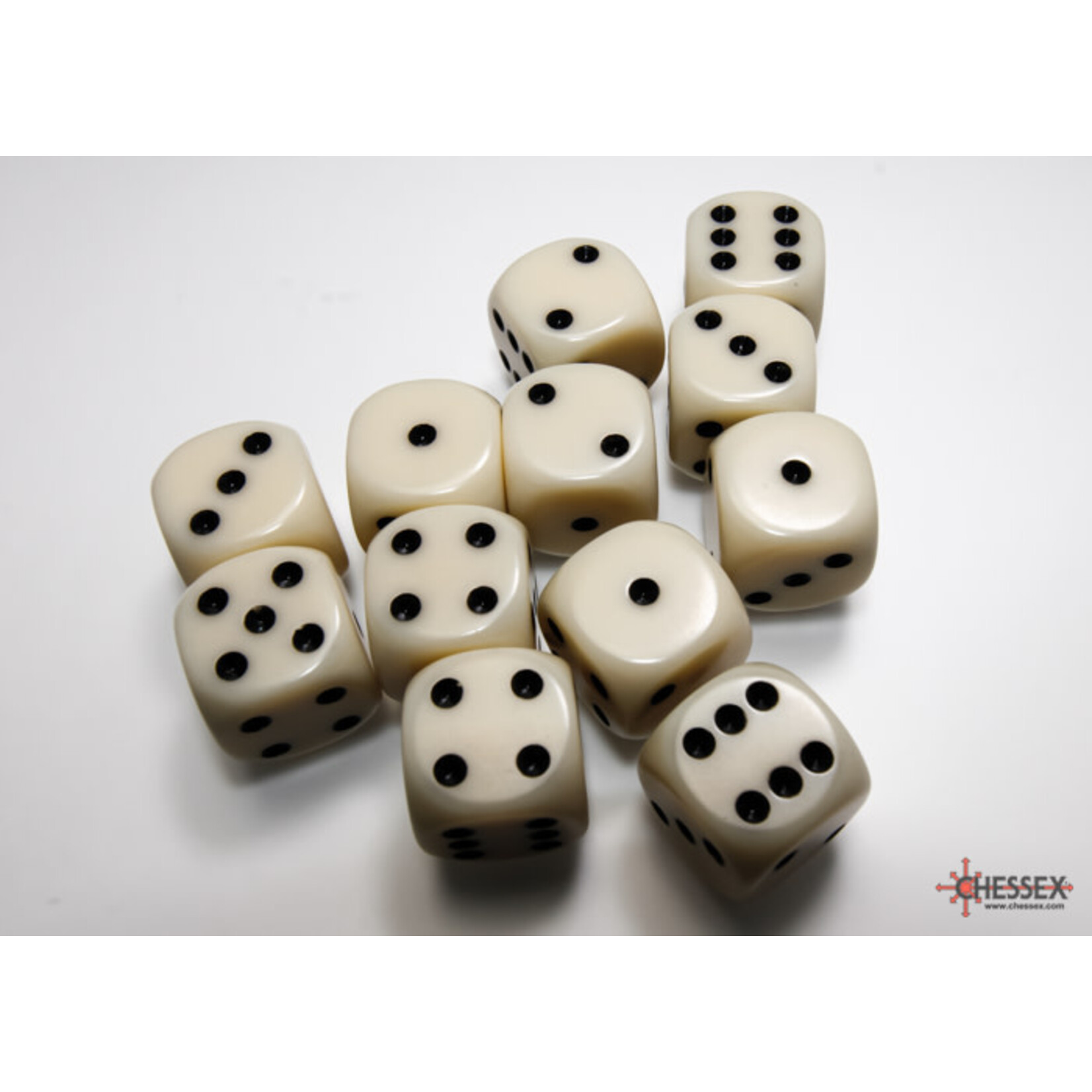 CHESSEX IVORY / BLACK 16MM OPAQUE 12 DIE SET