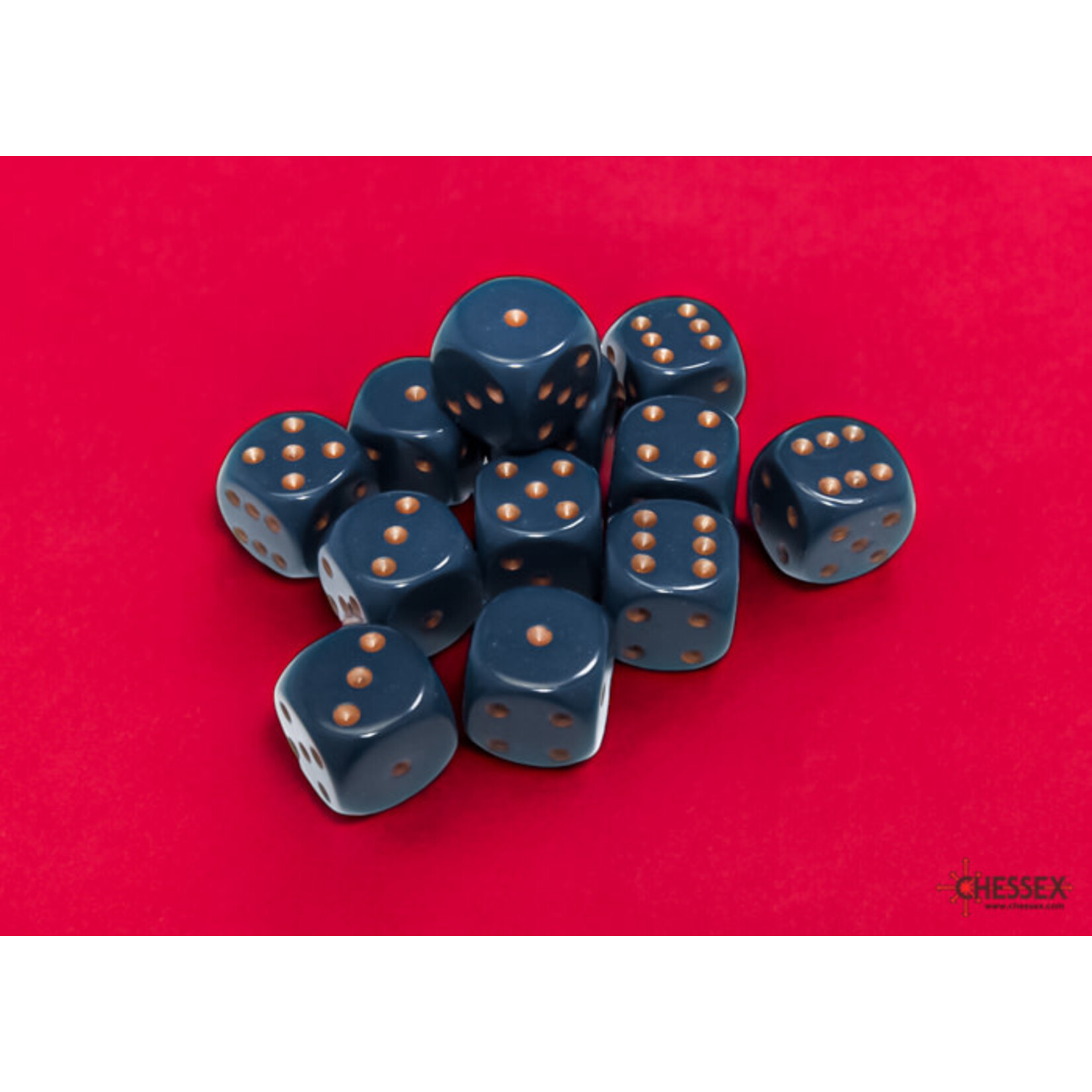 CHESSEX DUSTY BLUE / GOLD 16MM OPAQUE 12-DIE SET