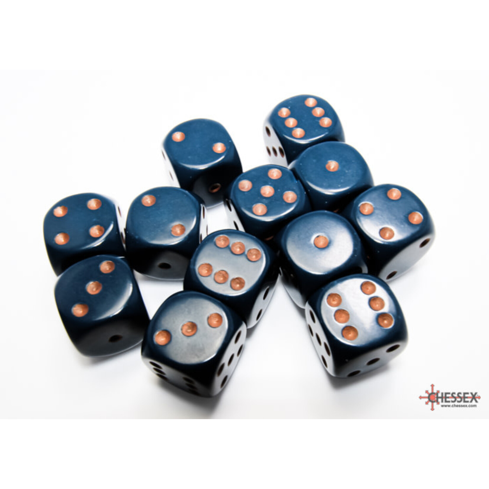 CHESSEX DUSTY BLUE / GOLD 16MM OPAQUE 12-DIE SET