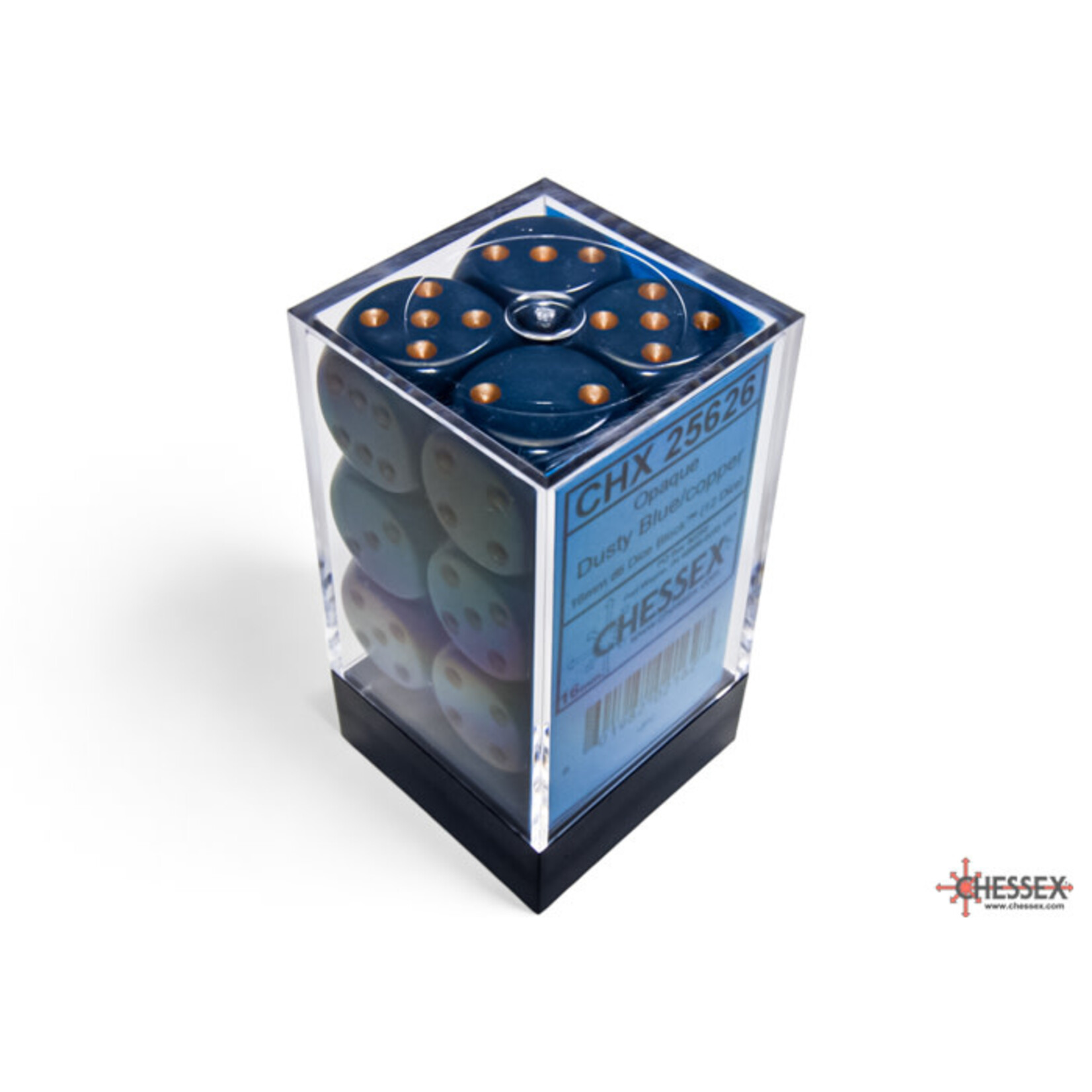 CHESSEX DUSTY BLUE / GOLD 16MM OPAQUE 12-DIE SET