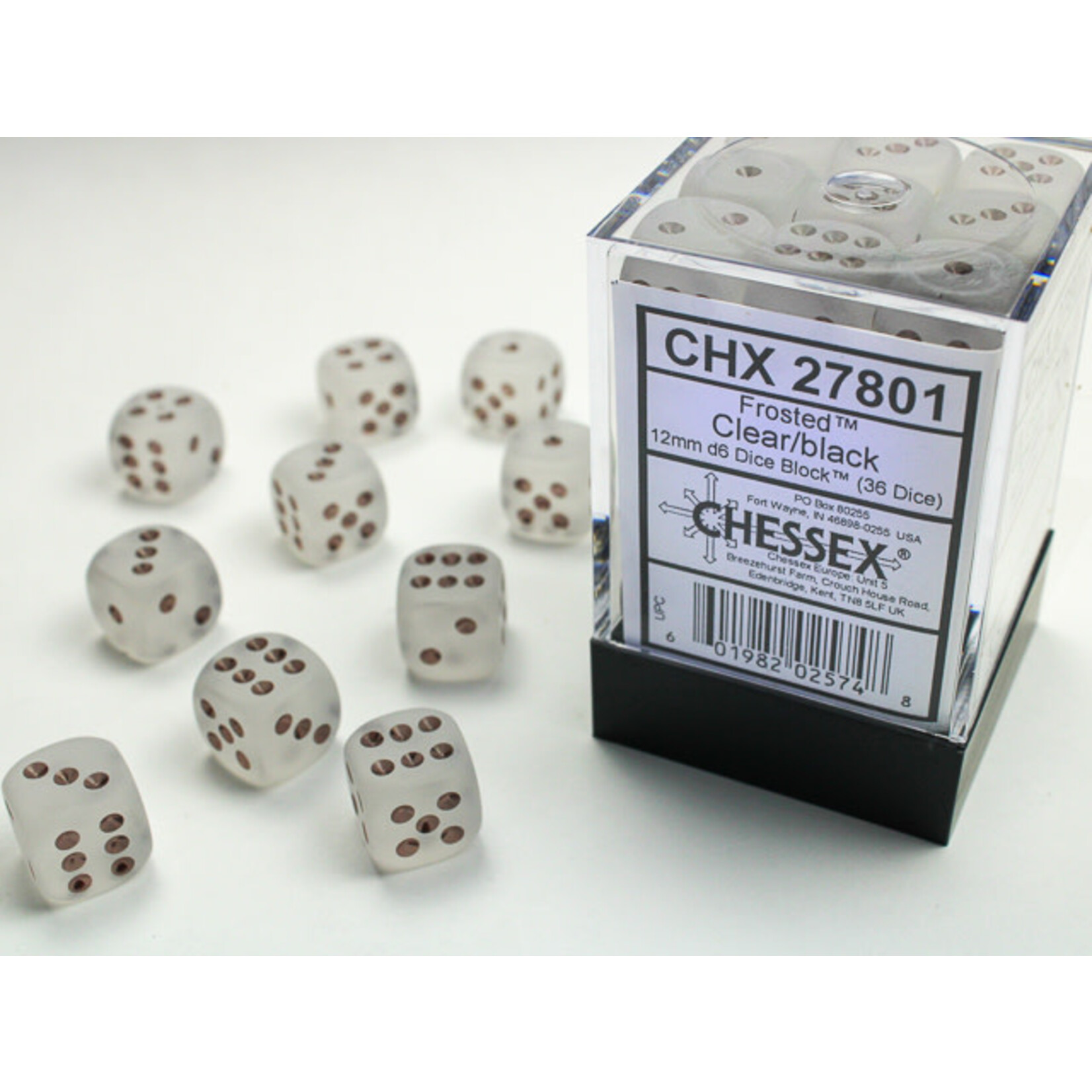 CHESSEX FROSTED CLEAR/BLACK 12mm d6 36-DIE SET