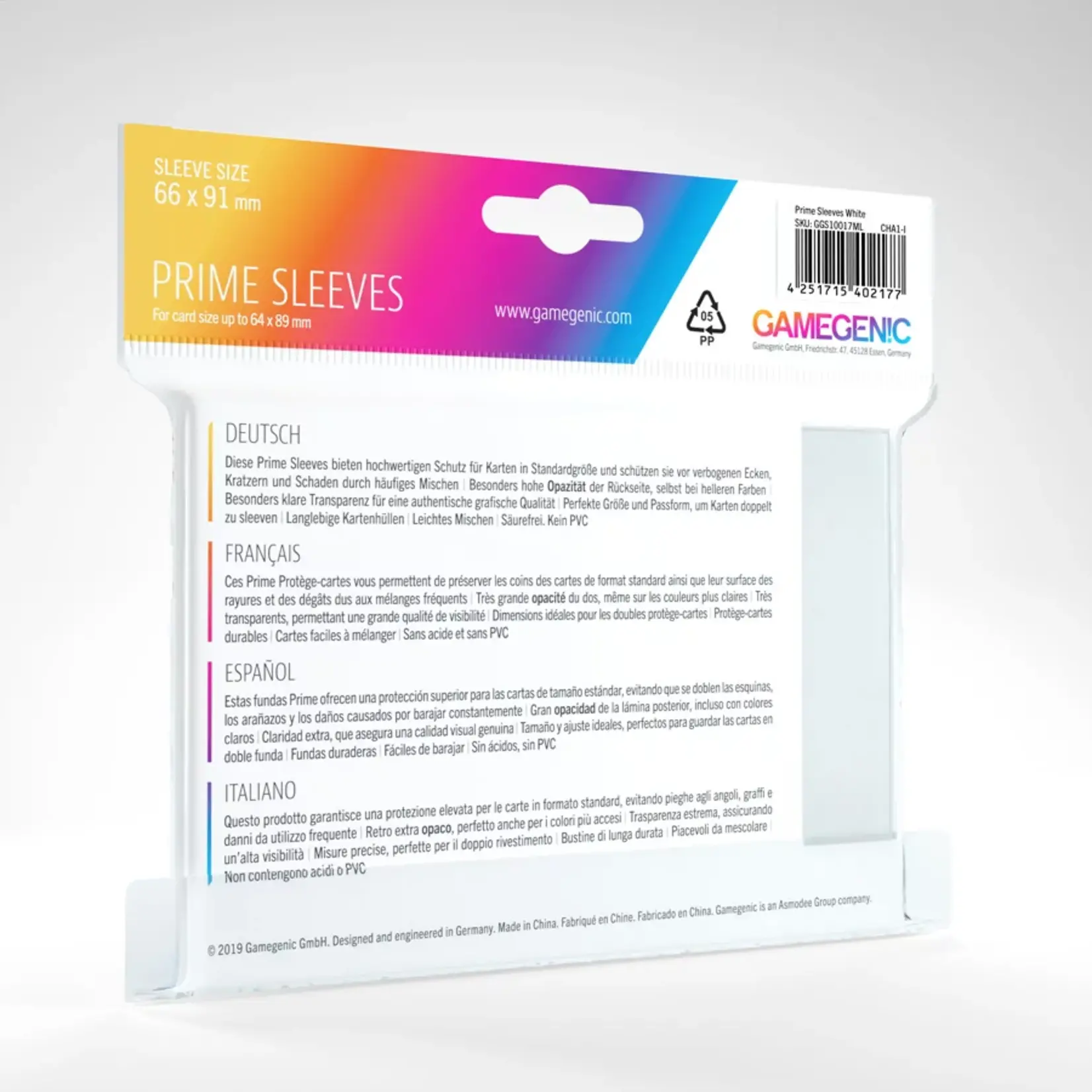 GAMEGENIC PRIME SLEEVES: WHITE 66X91mm