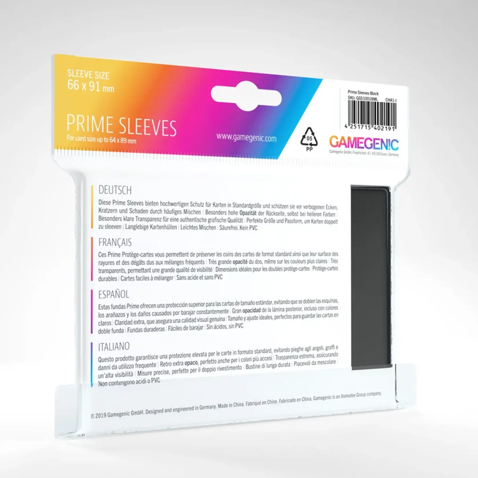 GAMEGENIC MATTE PRIME SLEEVES: BLACK 66x91mm