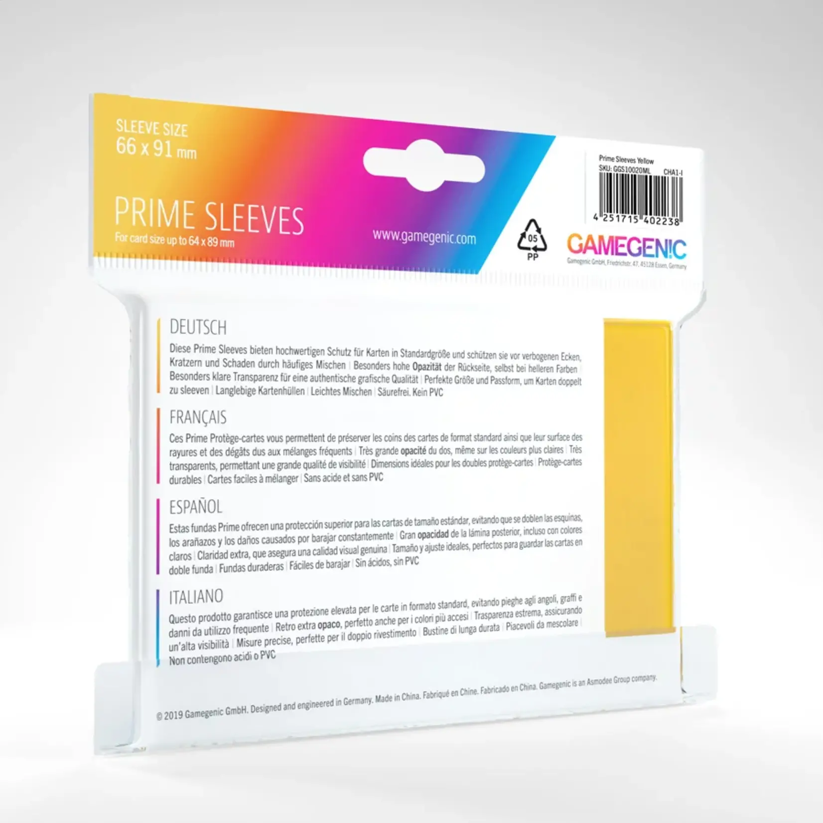 GAMEGENIC PRIME SLEEVES: YELLOW 66x91mm