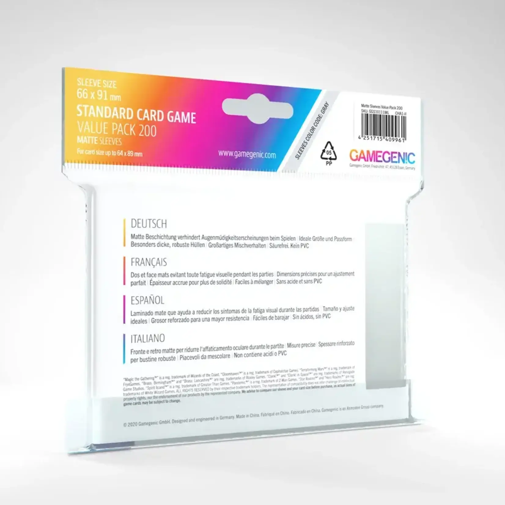GAMEGENIC VALUE PACK 200 CT STANDARD MATTE SLEEVES
