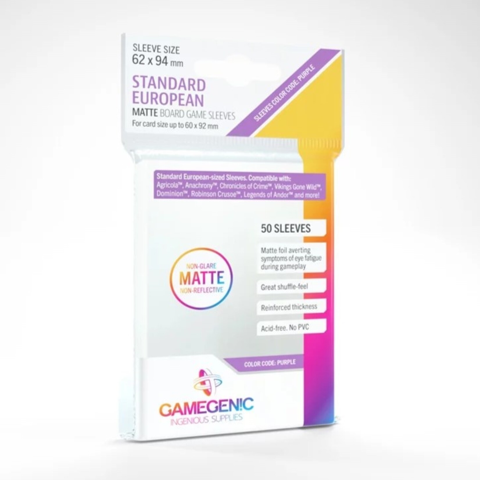 GAMEGENIC MATTE SLEEVES: STANDARD EUROPEAN 62x94mm