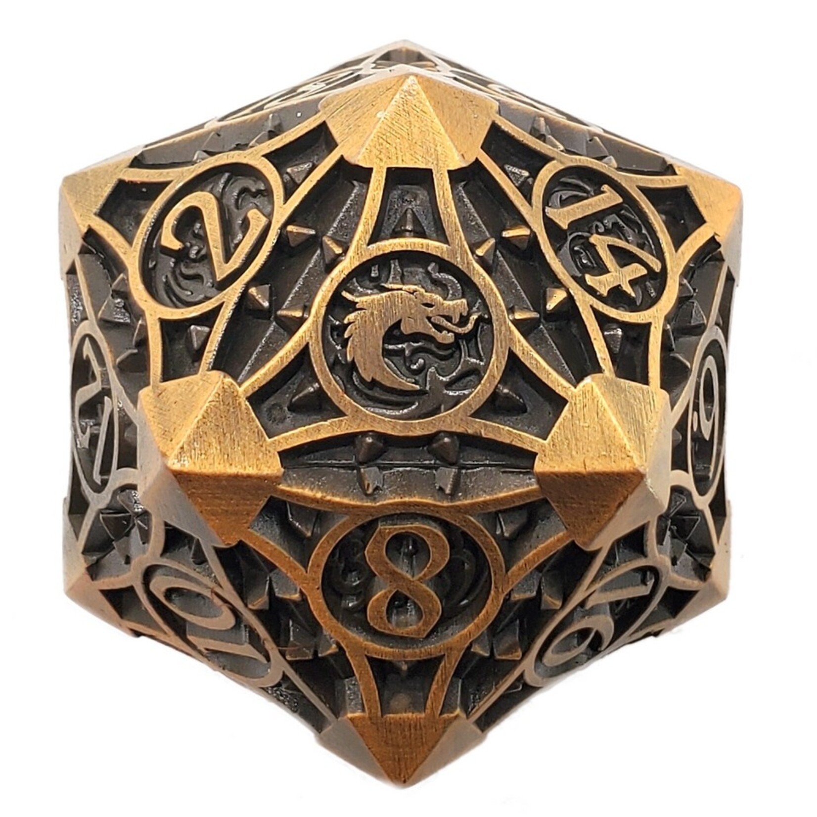OLD SCHOOL DICE & ACCESSORIES GNOME FORGED ANCIENT GOLD METAL 40mm d20