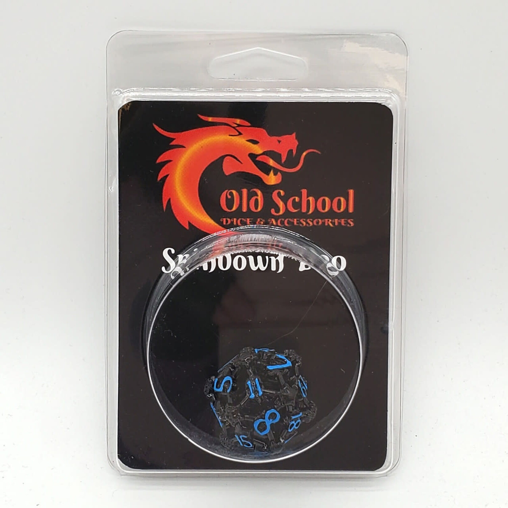 OLD SCHOOL DICE & ACCESSORIES SPINDOWN d20 HOLLOW SKULL BLACK NICKEL W/ BLUE