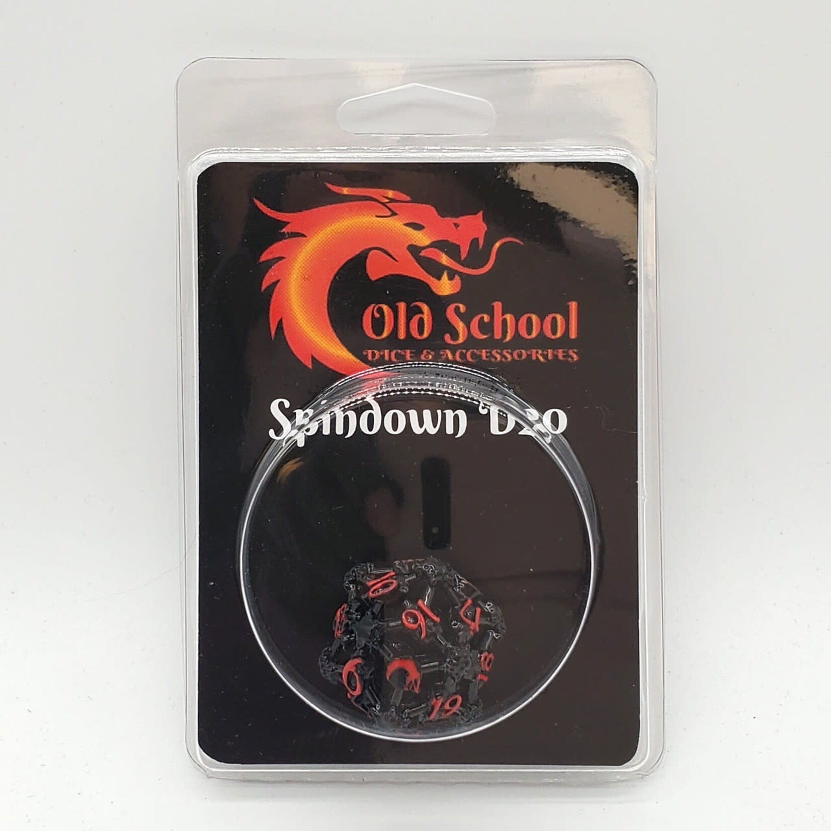 OLD SCHOOL DICE & ACCESSORIES SPINDOWN d20 HOLLOW SKULL BLACK NICKEL W/ RED