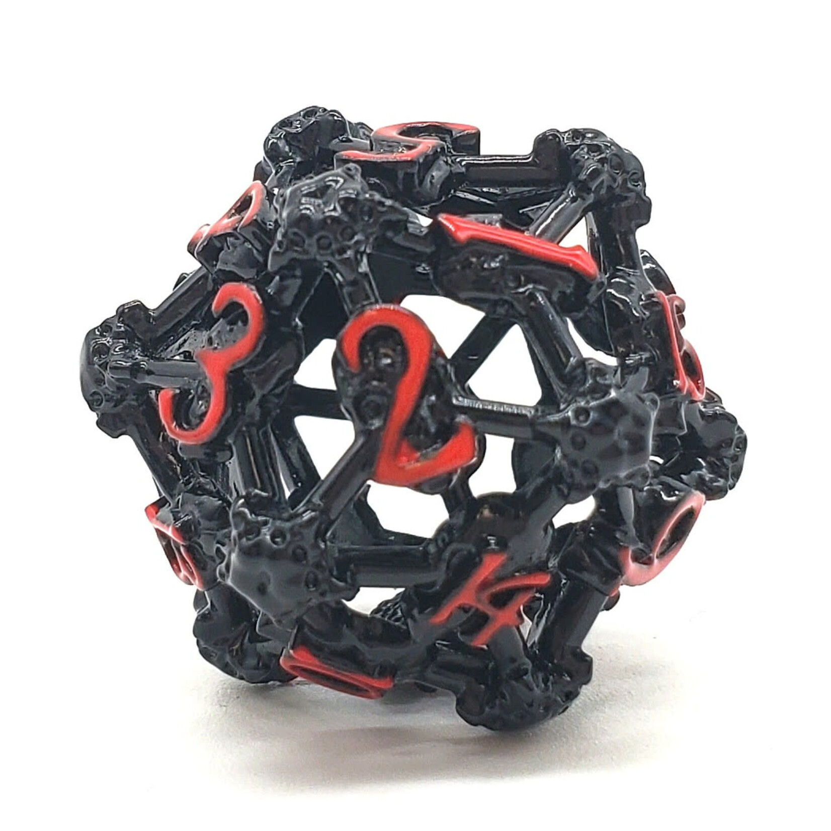 OLD SCHOOL DICE & ACCESSORIES SPINDOWN d20 HOLLOW SKULL BLACK NICKEL W/ RED