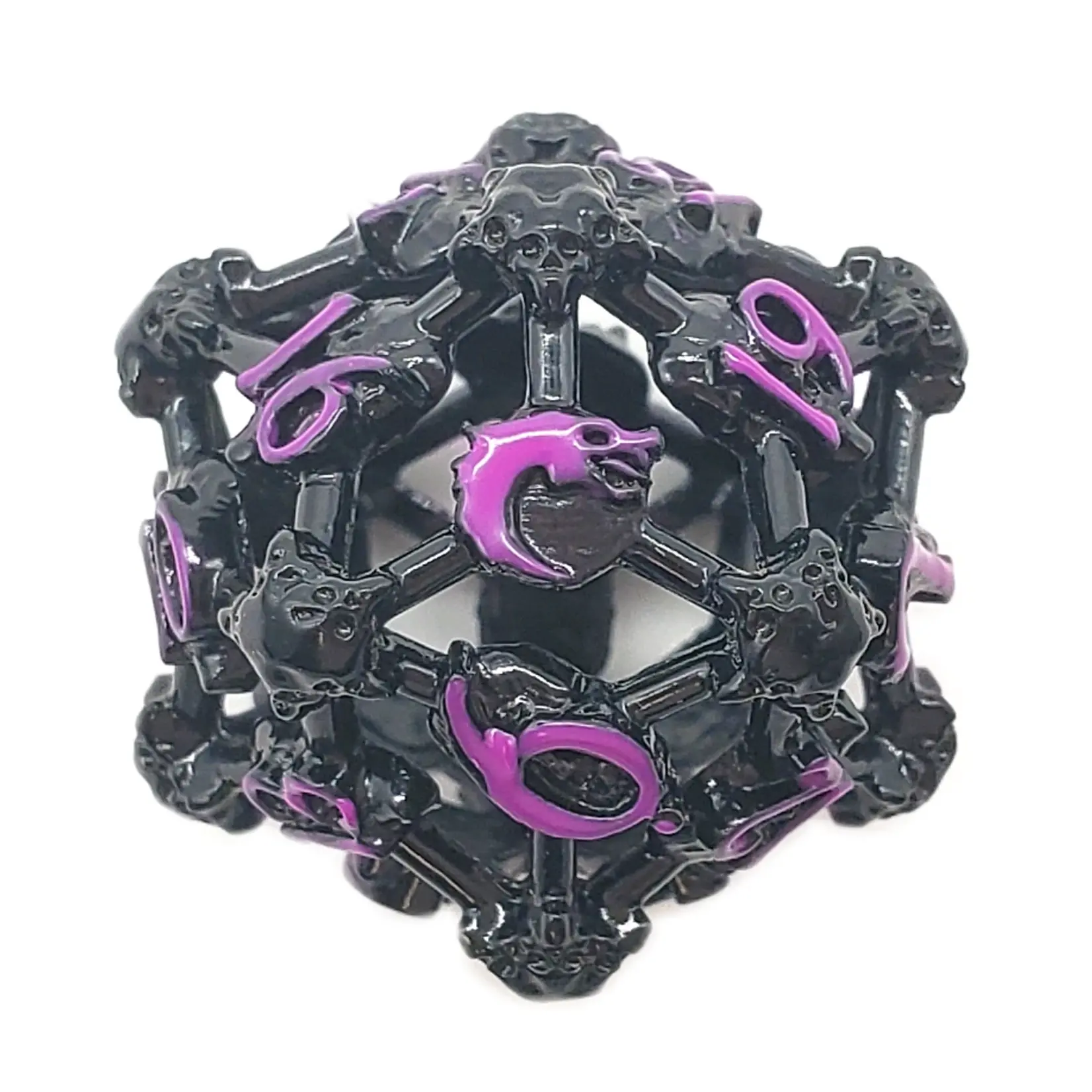 OLD SCHOOL DICE & ACCESSORIES SPINDOWN d20 HOLLOW SKULL BLACK NICKEL W/ PURPLE