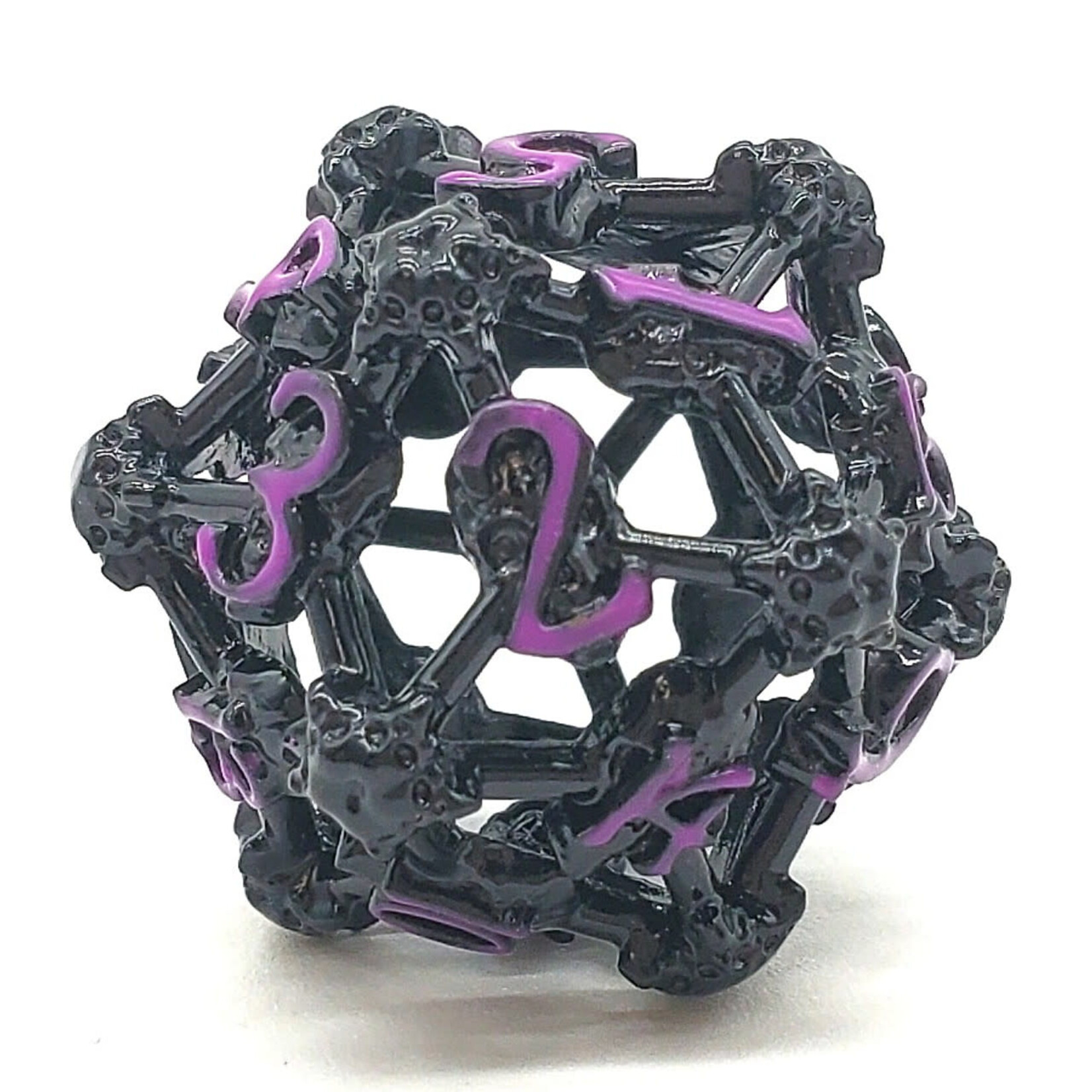 OLD SCHOOL DICE & ACCESSORIES SPINDOWN d20 HOLLOW SKULL BLACK NICKEL W/ PURPLE