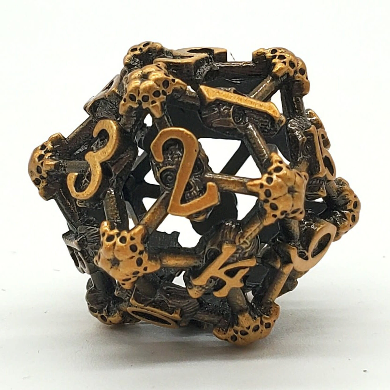 OLD SCHOOL DICE & ACCESSORIES SPINDOWN d20 HOLLOW SKULL ANCIENT GOLD