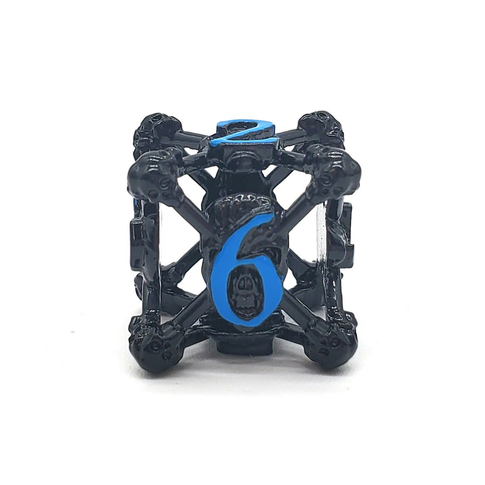 OLD SCHOOL DICE & ACCESSORIES HOLLOW SKULL DICE BLACK NICKEL W/BLUE  7PC SET