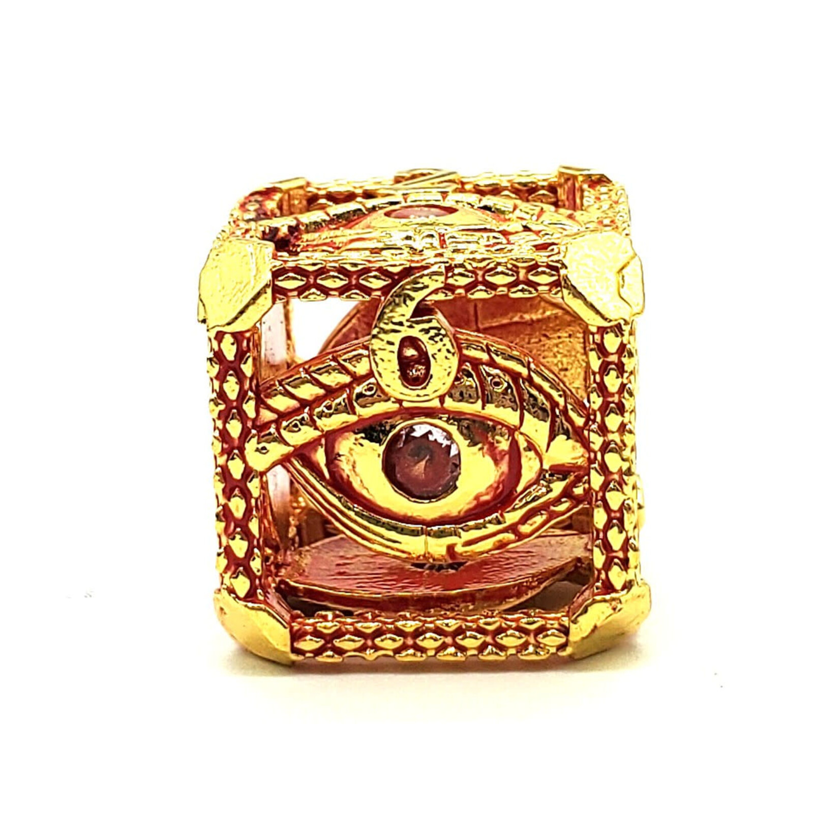 OLD SCHOOL DICE & ACCESSORIES HOLLOW DICE ALL SEEING EYE GOLD W/ RED 7PC SET