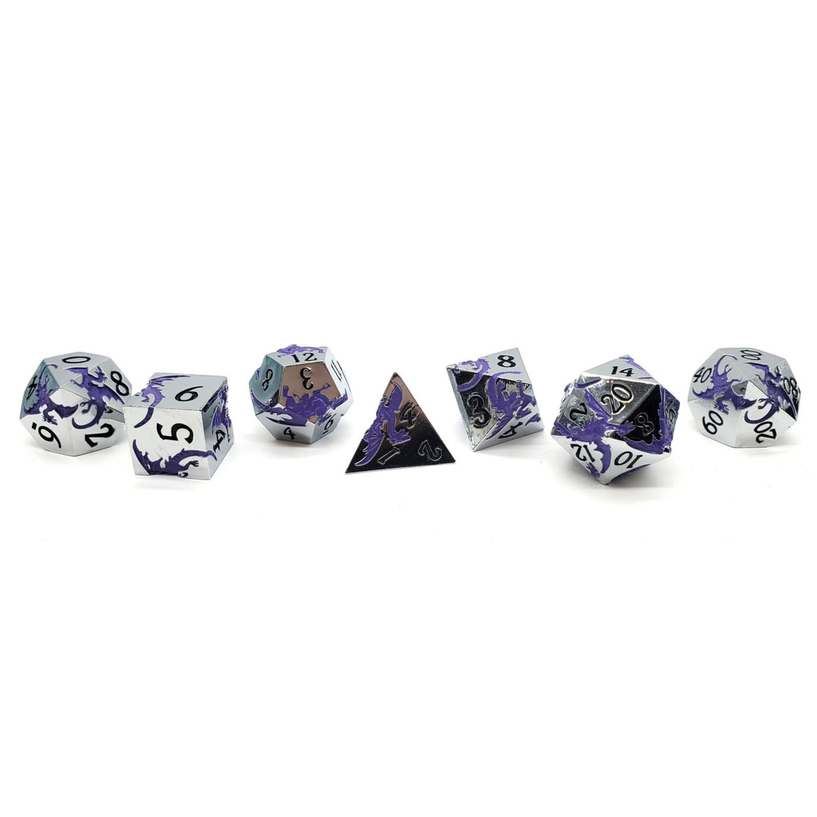 OLD SCHOOL DICE & ACCESSORIES SOARING DRAGON PURPLE W/ SILVER 7-DIE SET