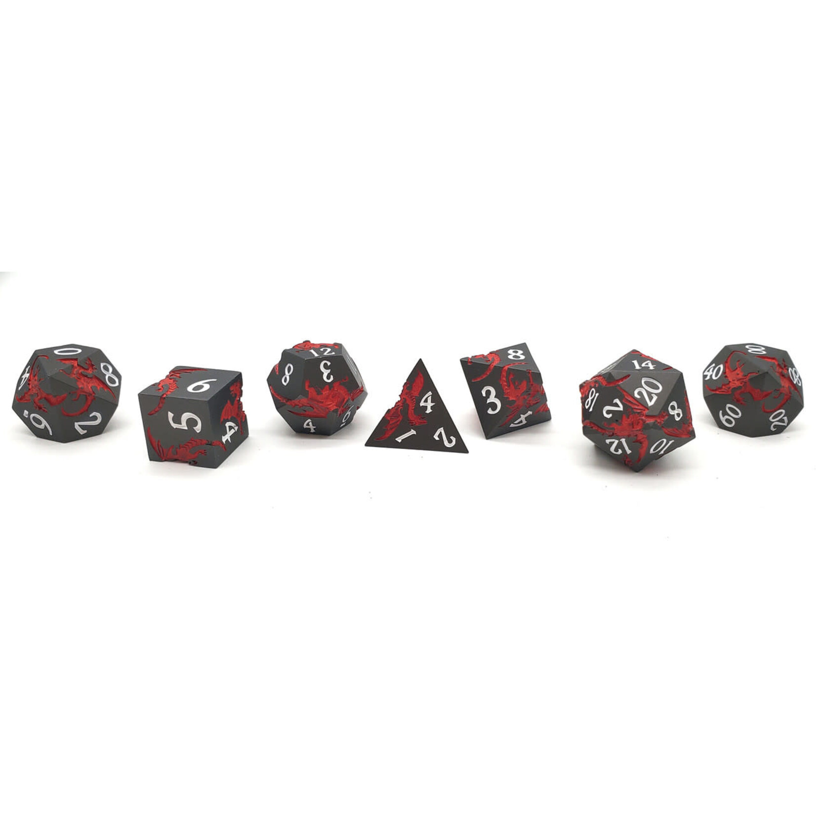 OLD SCHOOL DICE & ACCESSORIES SOARING DRAGON RED W/ MATTE BLACK 7-DIE SET