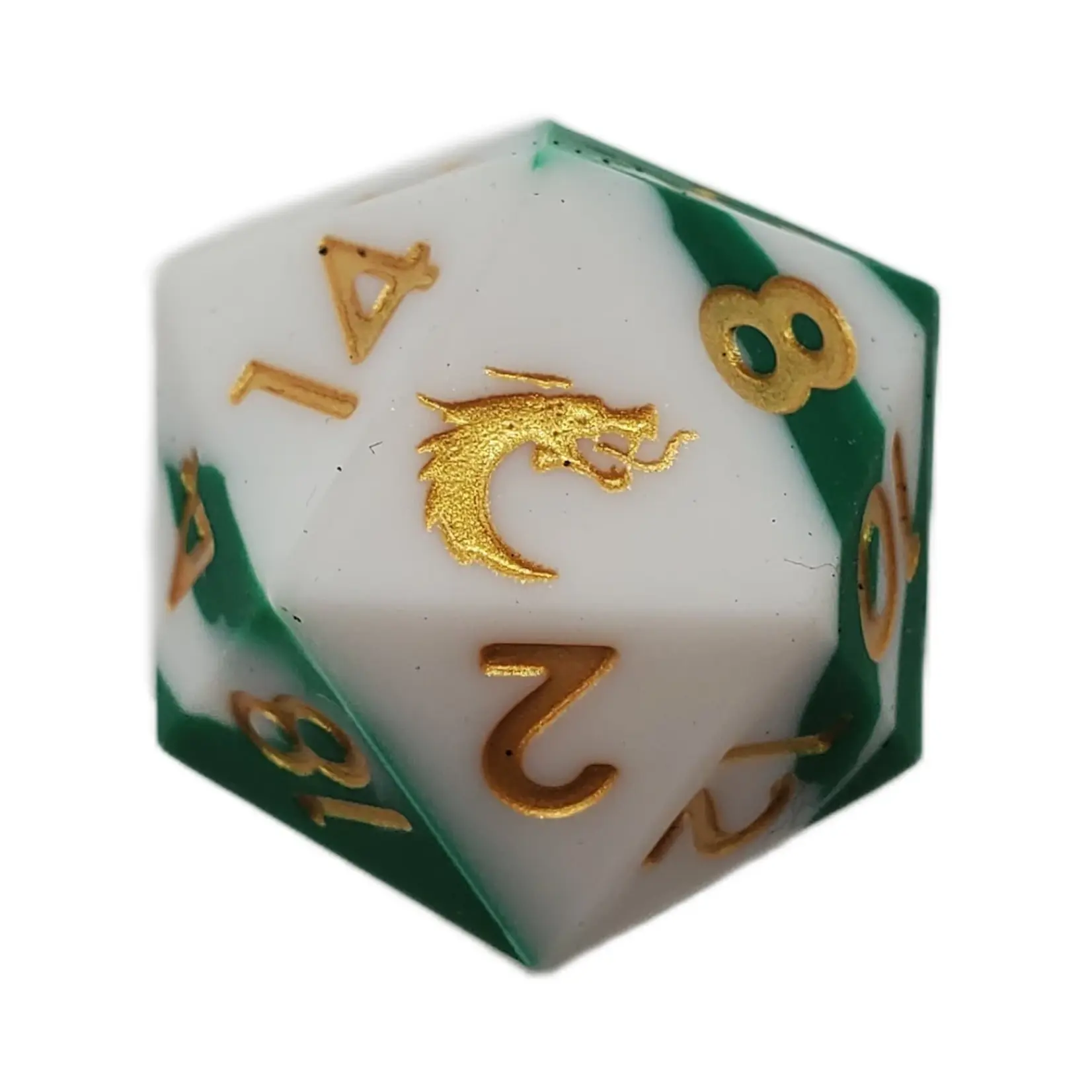 OLD SCHOOL DICE & ACCESSORIES SILICONE GREEN & WHITE W/ GOLD  7-DIE SET
