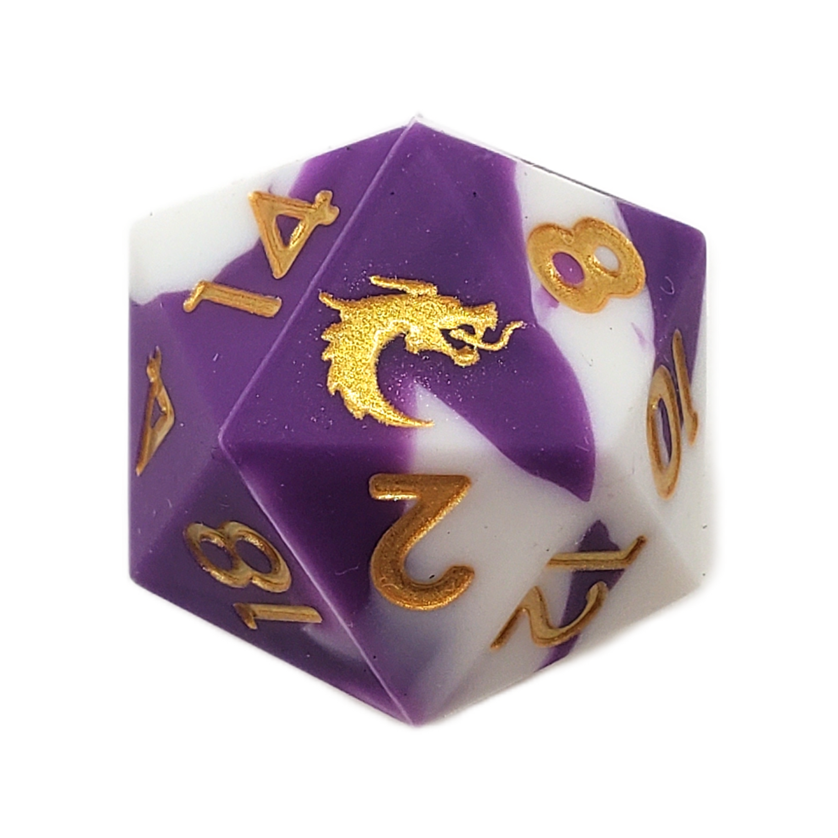 OLD SCHOOL DICE & ACCESSORIES SILICONE PURPLE & WHITE W/ GOLD  7-DIE SET