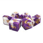 OLD SCHOOL DICE & ACCESSORIES SILICONE PURPLE & WHITE W/ GOLD  7-DIE SET