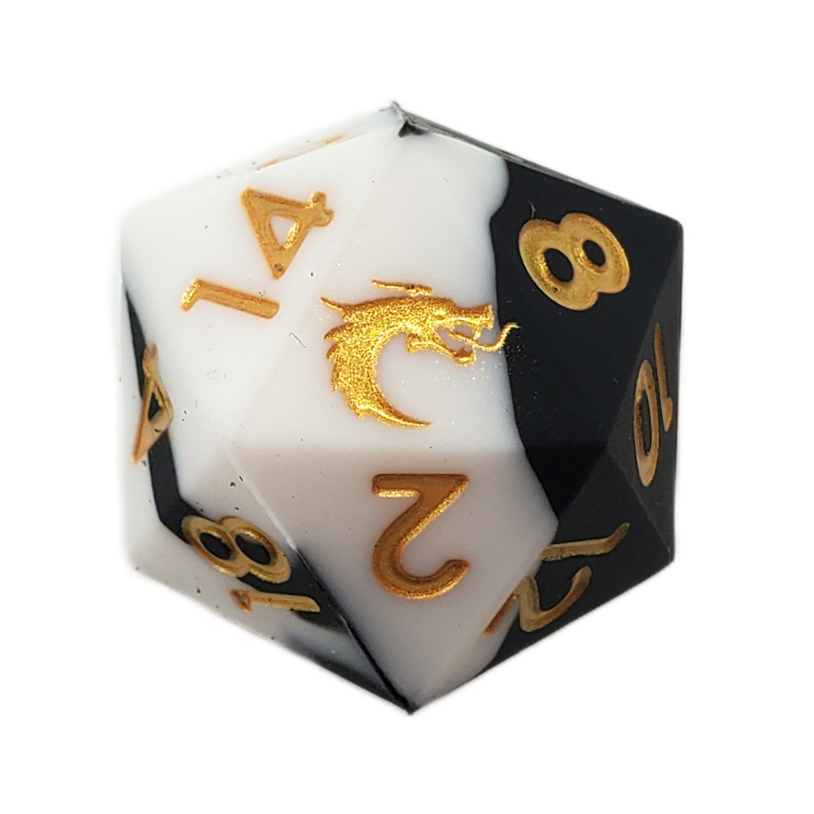 OLD SCHOOL DICE & ACCESSORIES SILICONE BLACK & WHITE W/ GOLD  7-DIE SET