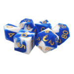 OLD SCHOOL DICE & ACCESSORIES SILICONE BLUE & WHITE W/ GOLD  7-DIE SET