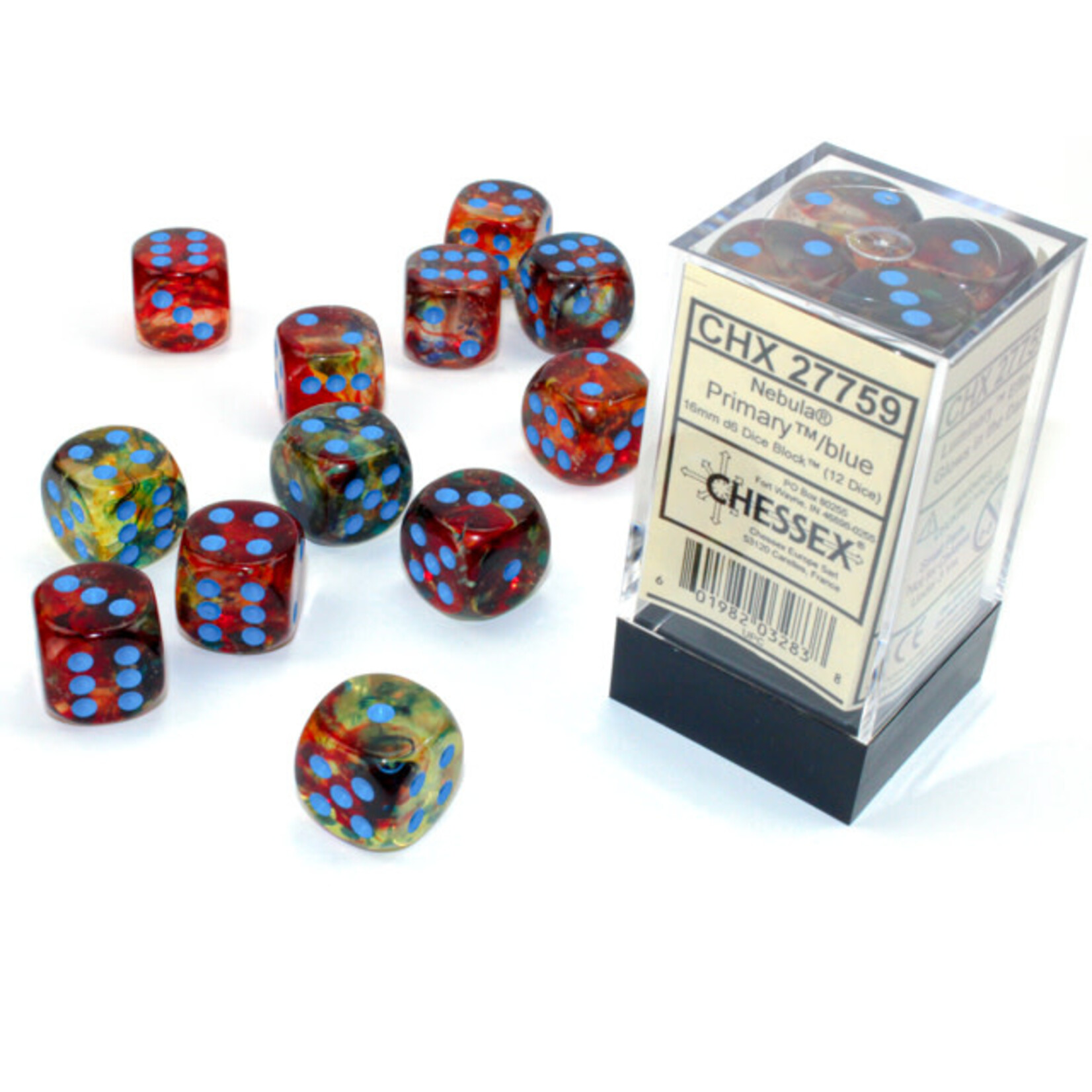 CHESSEX NEBULA PRIMARY/BLUE 16mm d6 12PC SET