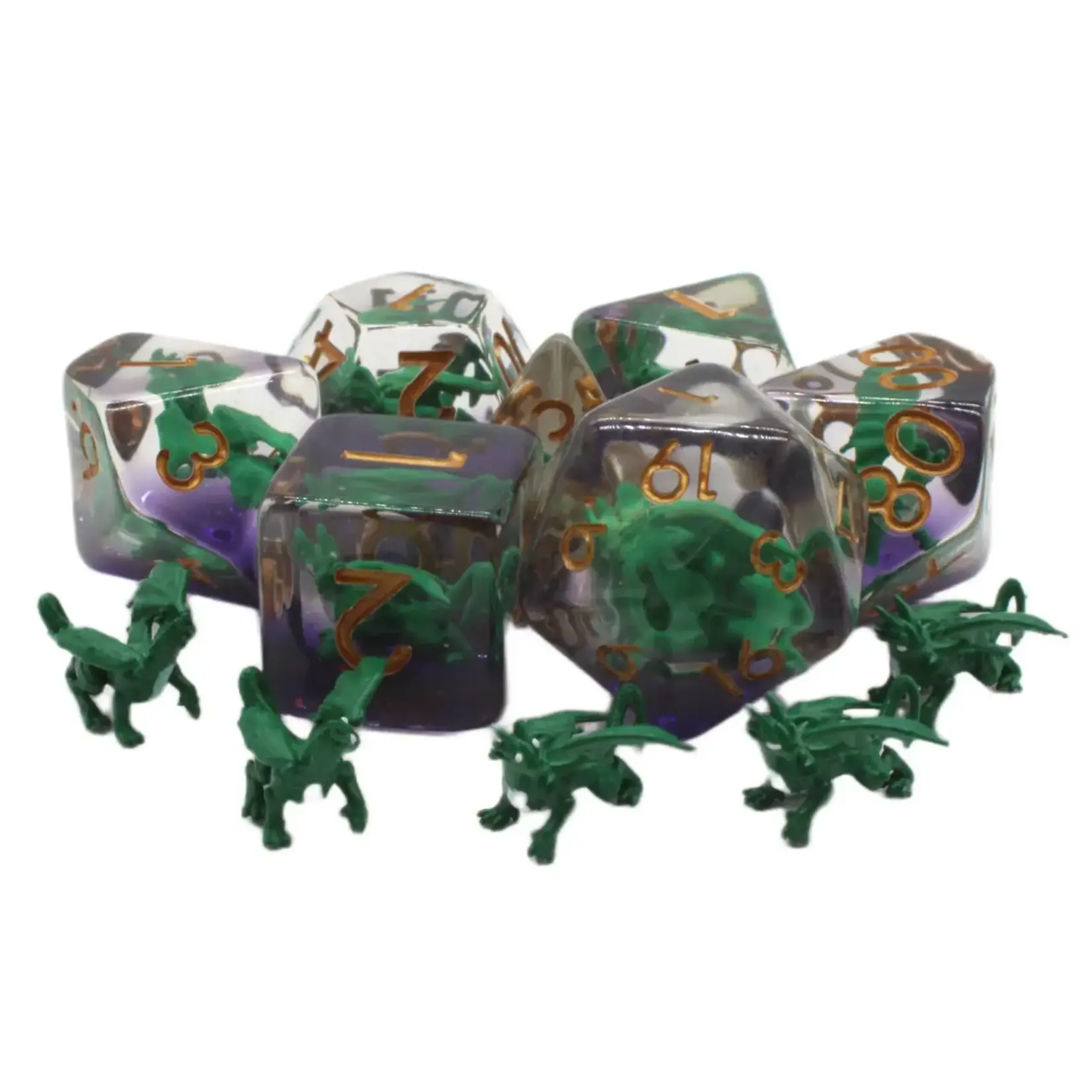 OLD SCHOOL DICE & ACCESSORIES INFUSED GREEN DRAGON 7PC SET