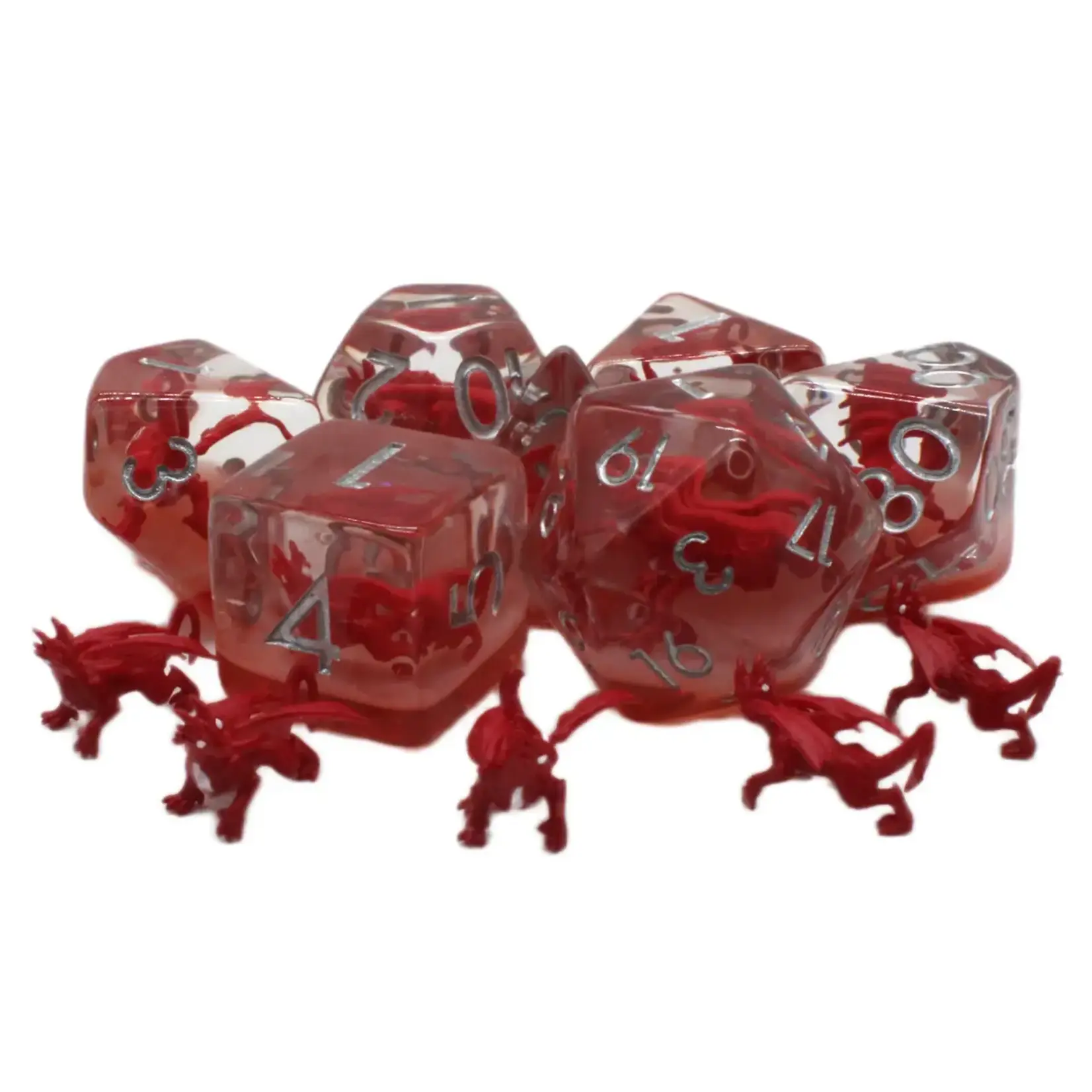 OLD SCHOOL DICE & ACCESSORIES INFUSED RED DRAGON 7PC SET