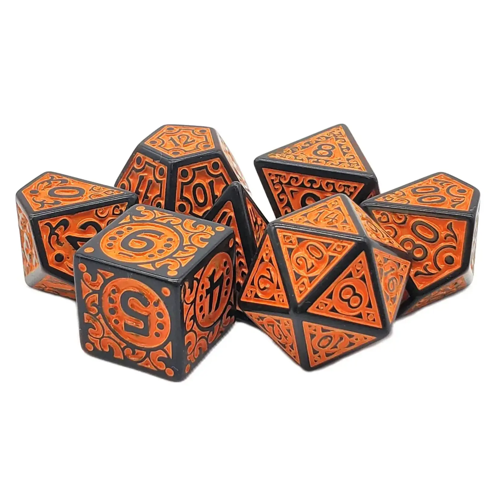 OLD SCHOOL DICE & ACCESSORIES MAGICAL RUNES ORANGE 7PC SET