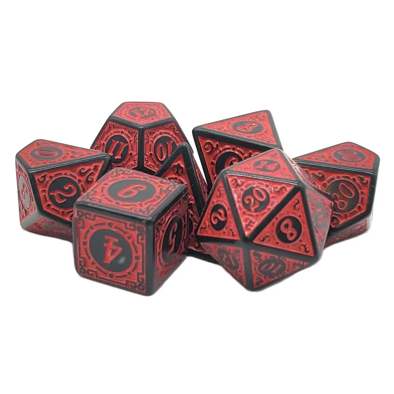 OLD SCHOOL DICE & ACCESSORIES MAGICAL RUNES RED 7PC SET